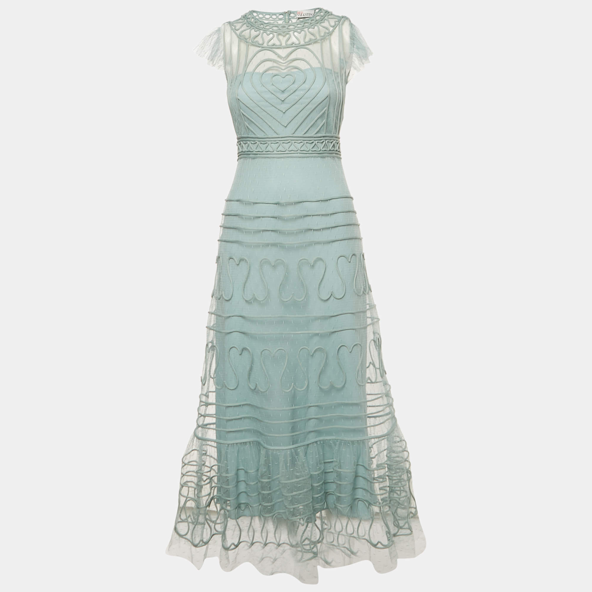 Pre Owned RED Valentino Mint Green Tulle Midi Dress S