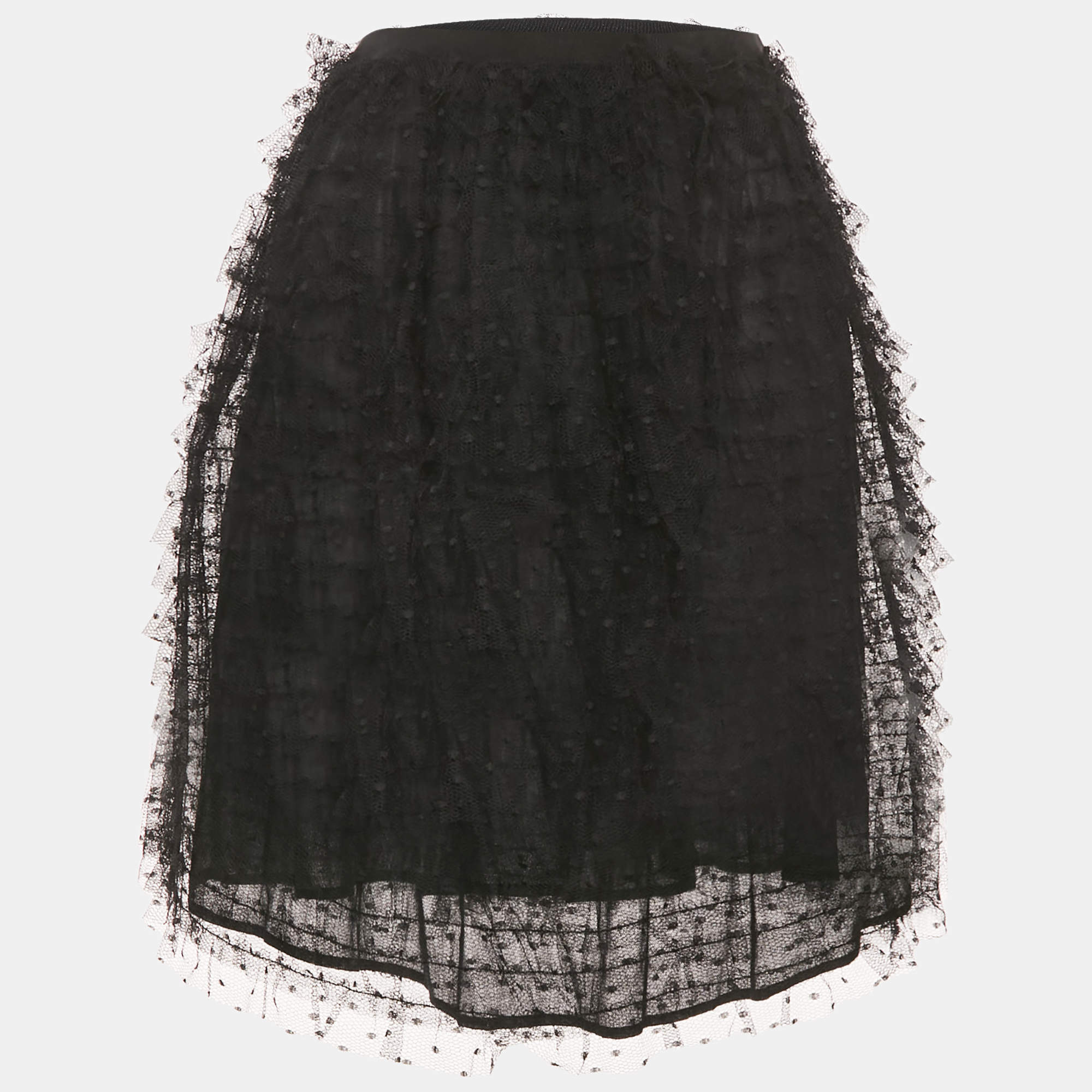 Pre Owned RED Valentino Black Tulle Ruffled Mini Skirt S