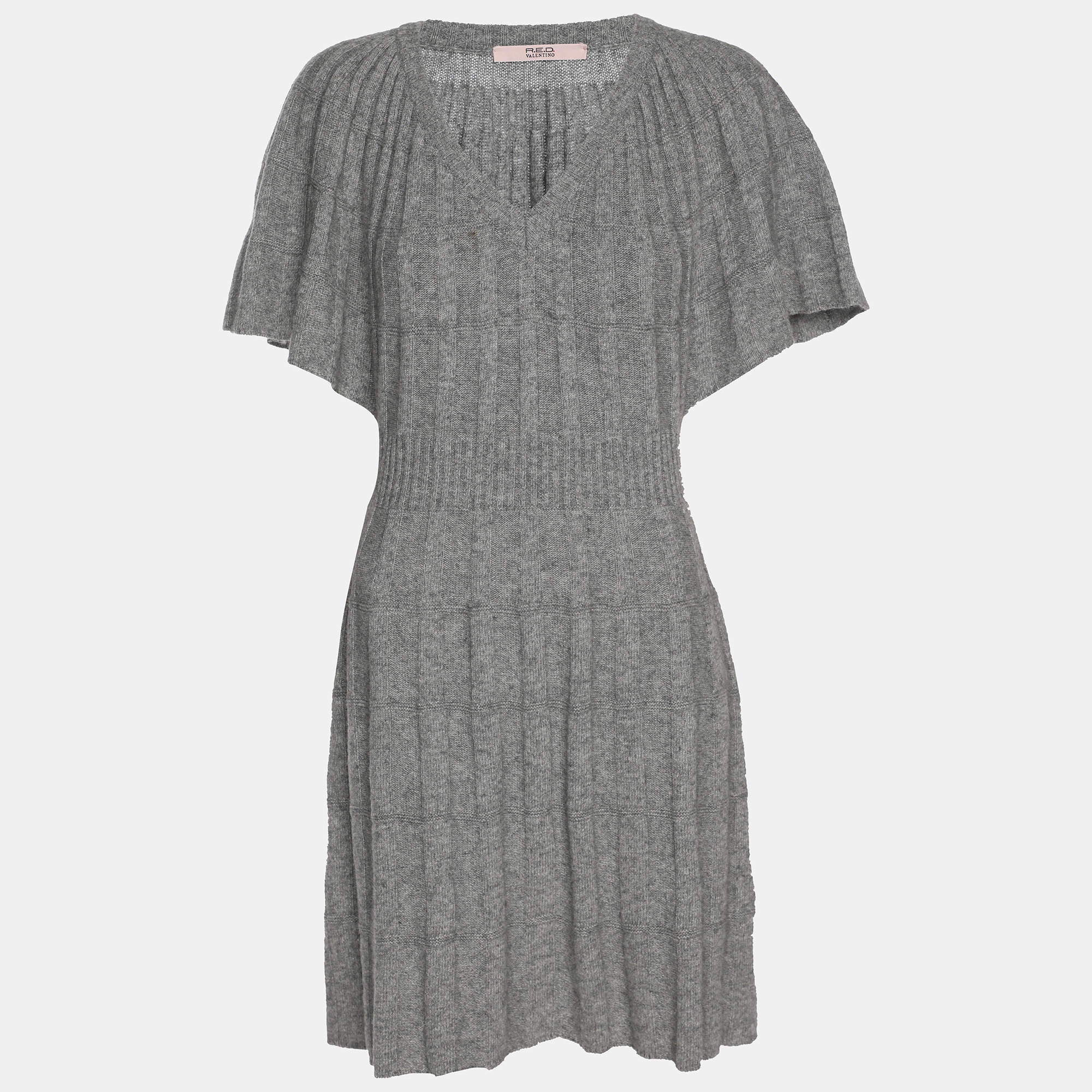 Pre Owned RED Valentino Grey Wool Knit Midi Dress M