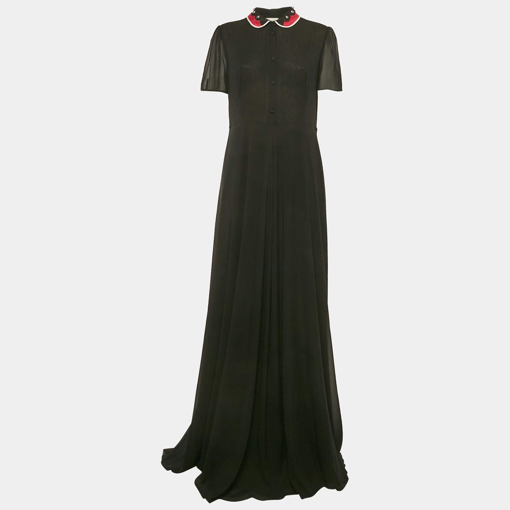 Pre Owned RED Valentino Black Silk Stud Detail Maxi Dress L