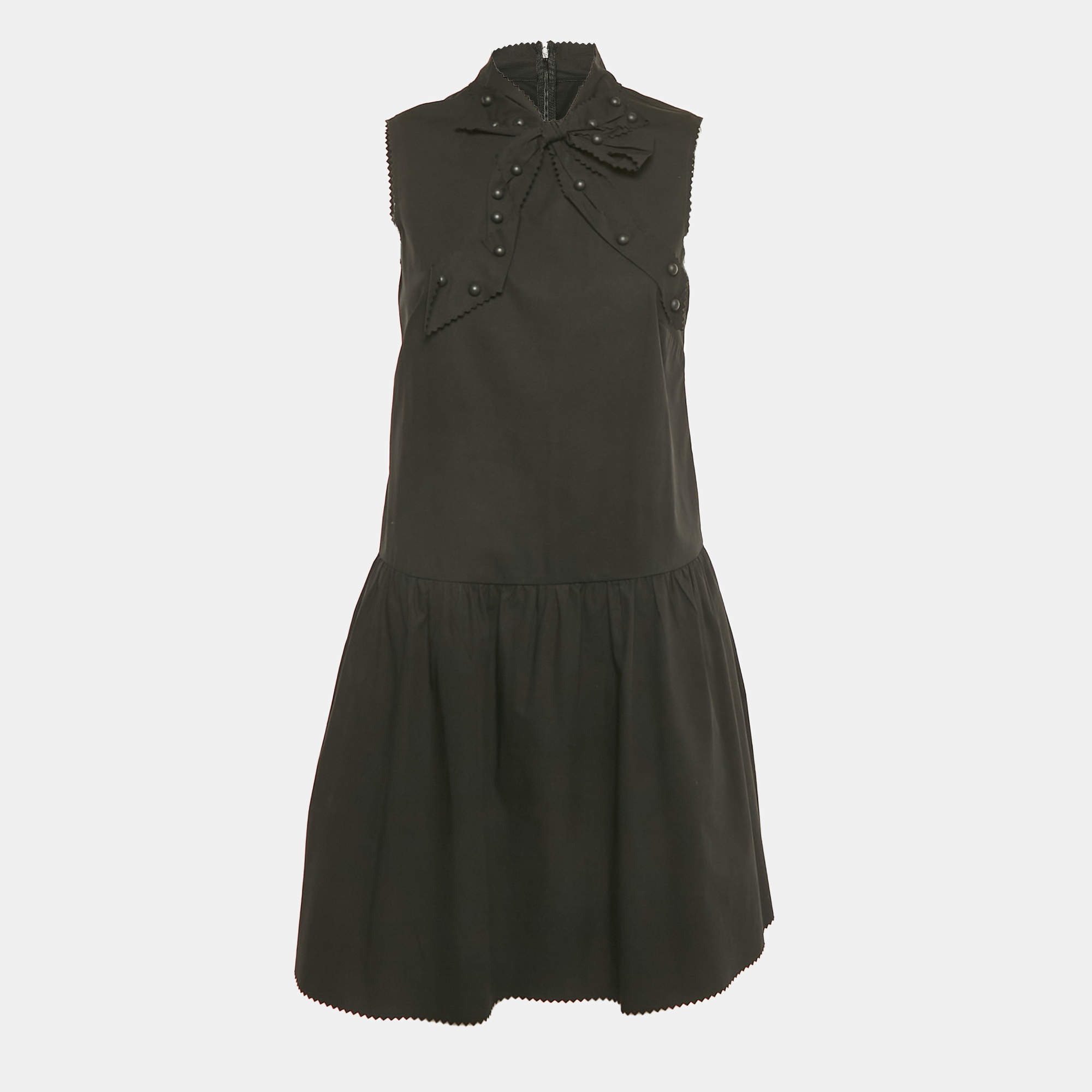 Pre Owned RED Valentino Black Poplin Bow Detail Drop-Waist Dress M