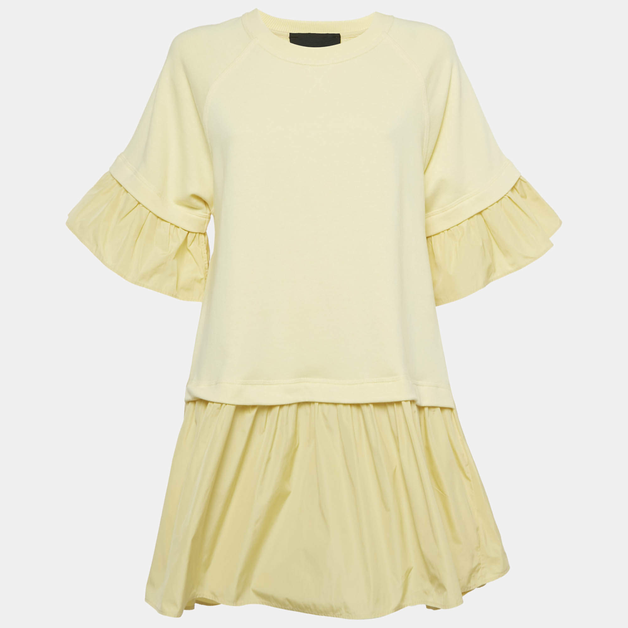 Pre Owned RED Valentino Yellow Cotton Jersey and Synthetic Asymmetric Dress XS