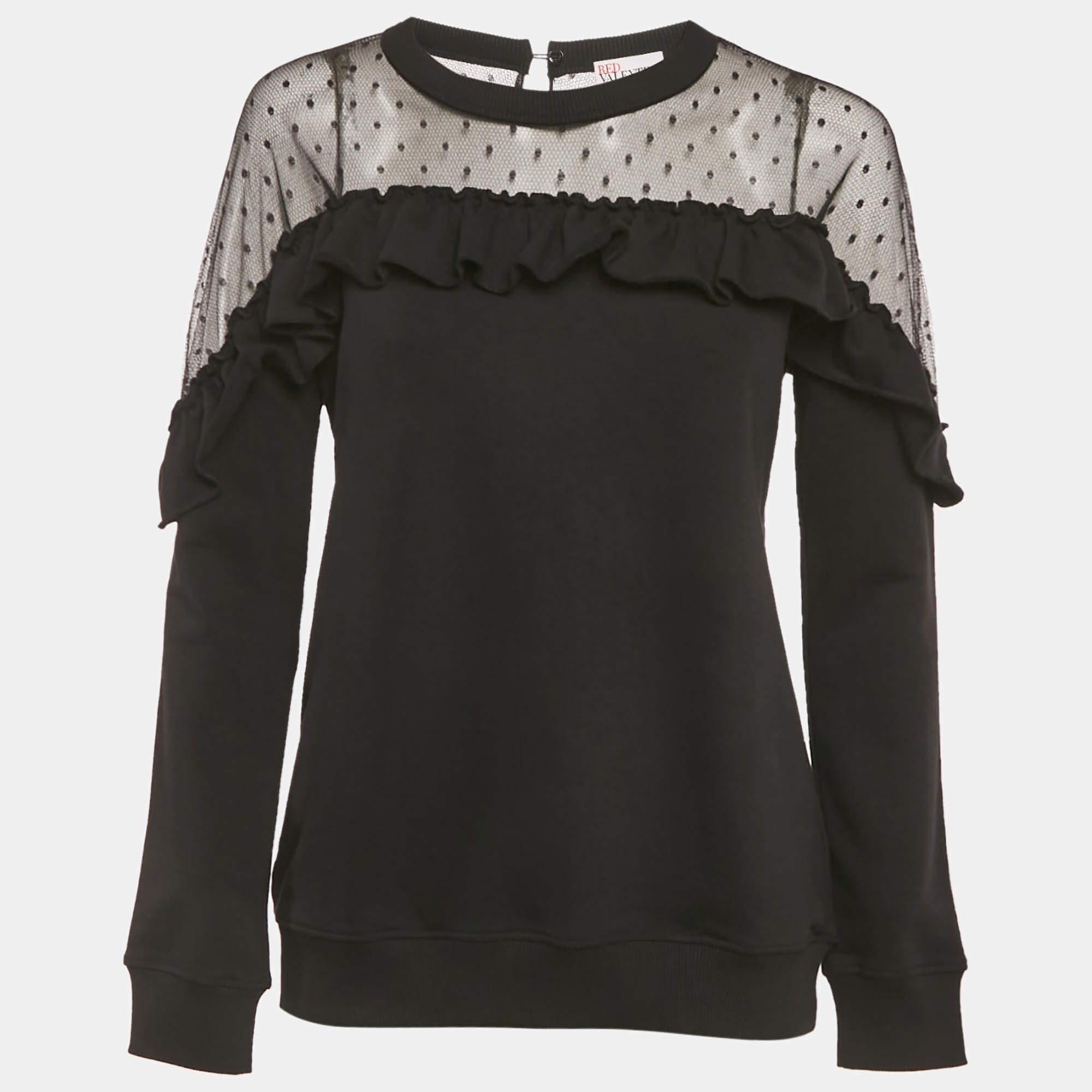 Pre Owned RED Valentino Black Cotton Knit Point D'Esprit Tulle Detail Sweatshirt S