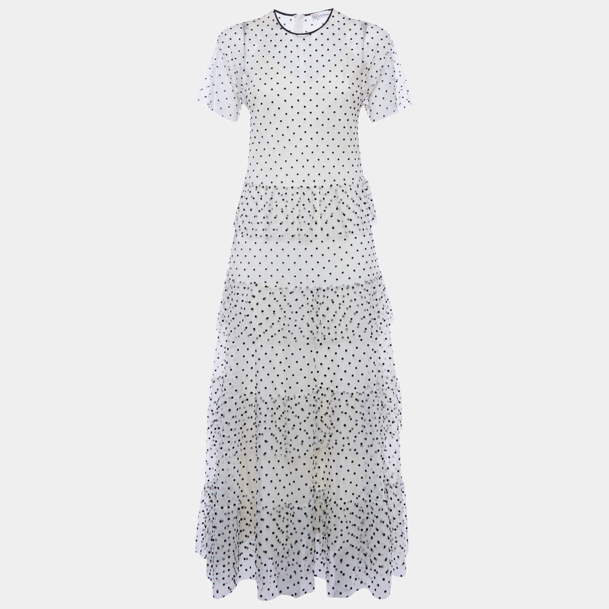 Pre Owned Red Valentino Cream Swiss Dot Tulle Layered Maxi Dress S