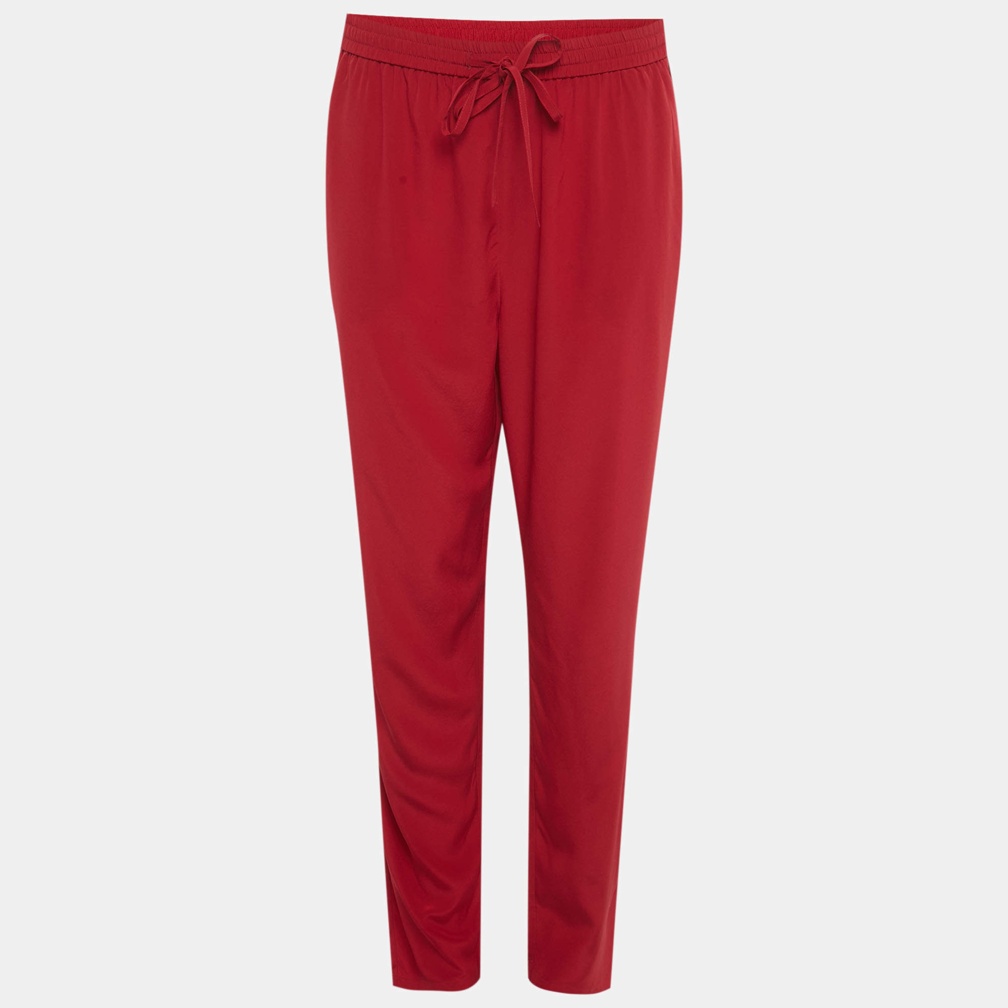 مملوكة مسبقًا بنطلون ريد فالنتينو حرير أحمر مع رباط مقاس متوسط