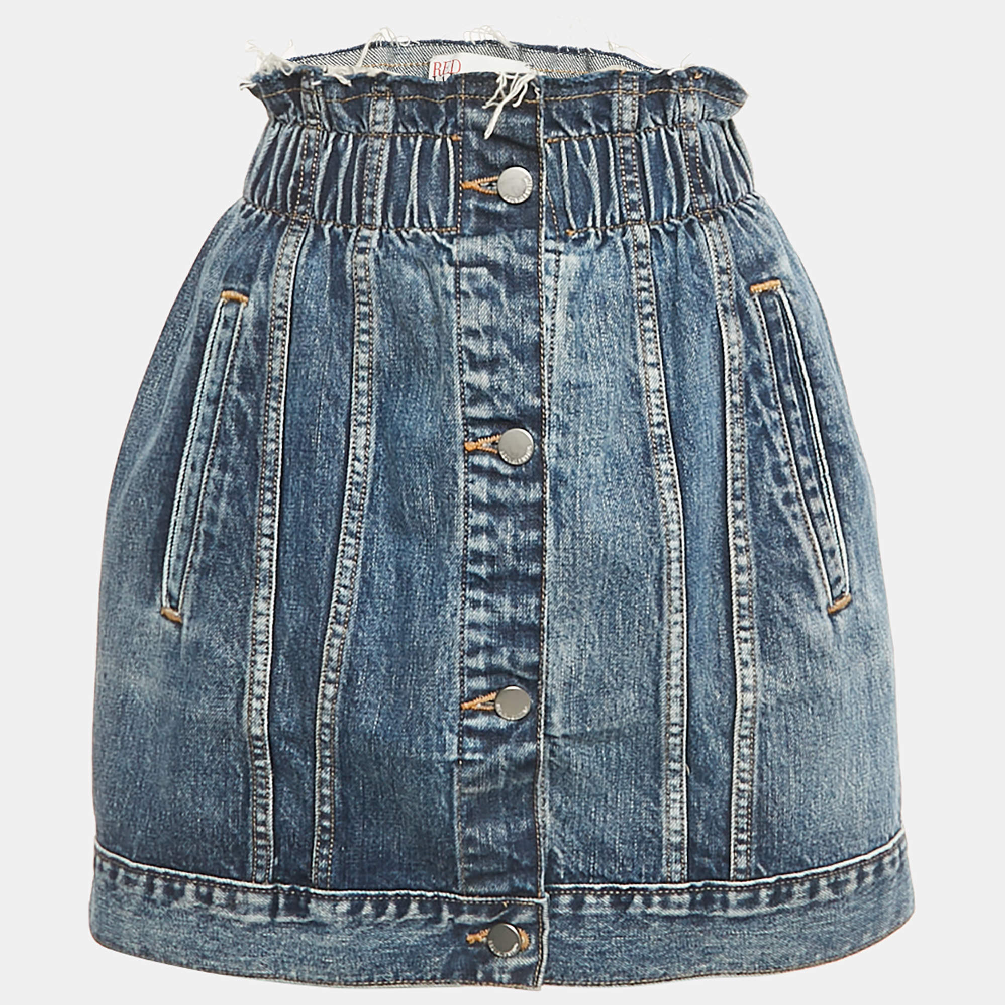 Pre Owned RED Valentino Blue Washed Frayed Denim Mini Skirt M Waist 27"