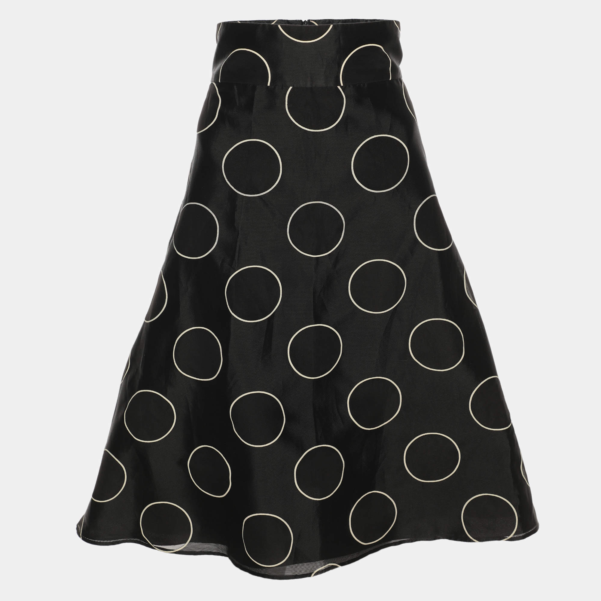 Pre Owned RED Valentino Black Printed Chiffon Midi Flared Skirt L