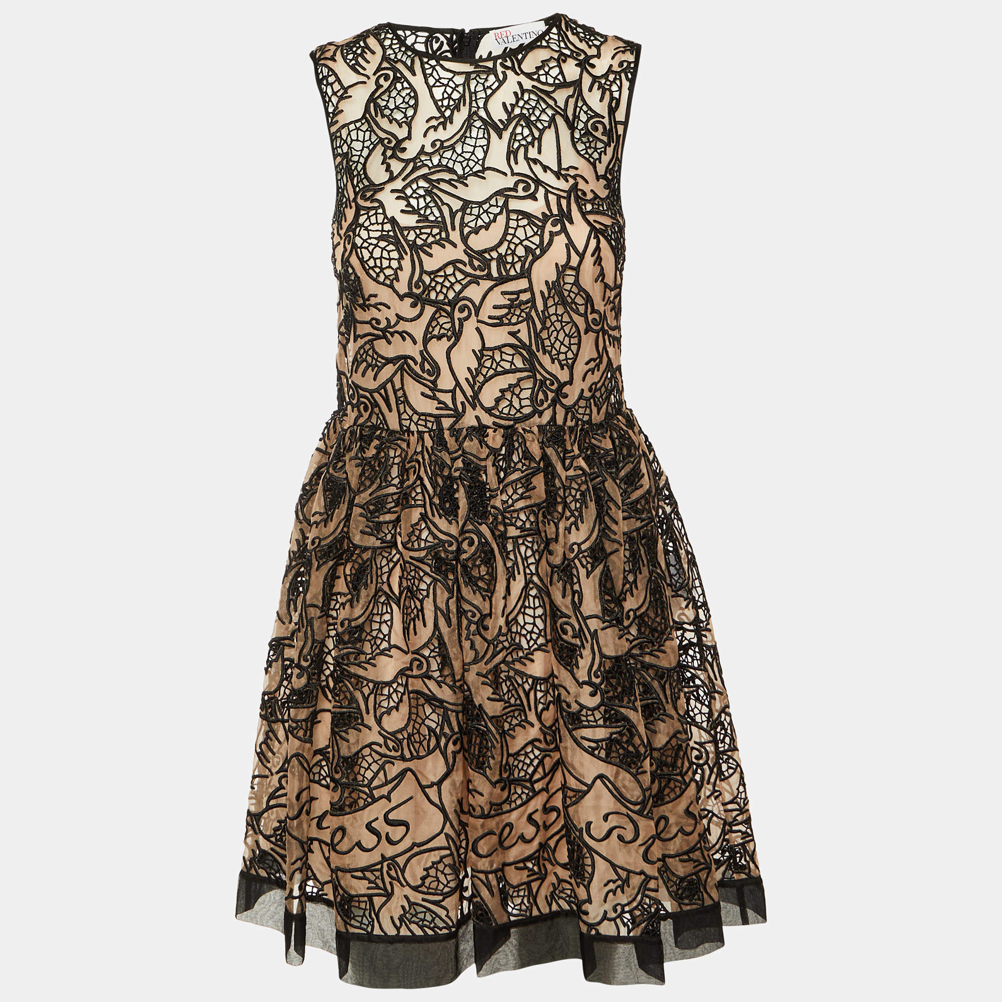 Pre Owned RED Valentino Beige /Black Lace Mini Dress S