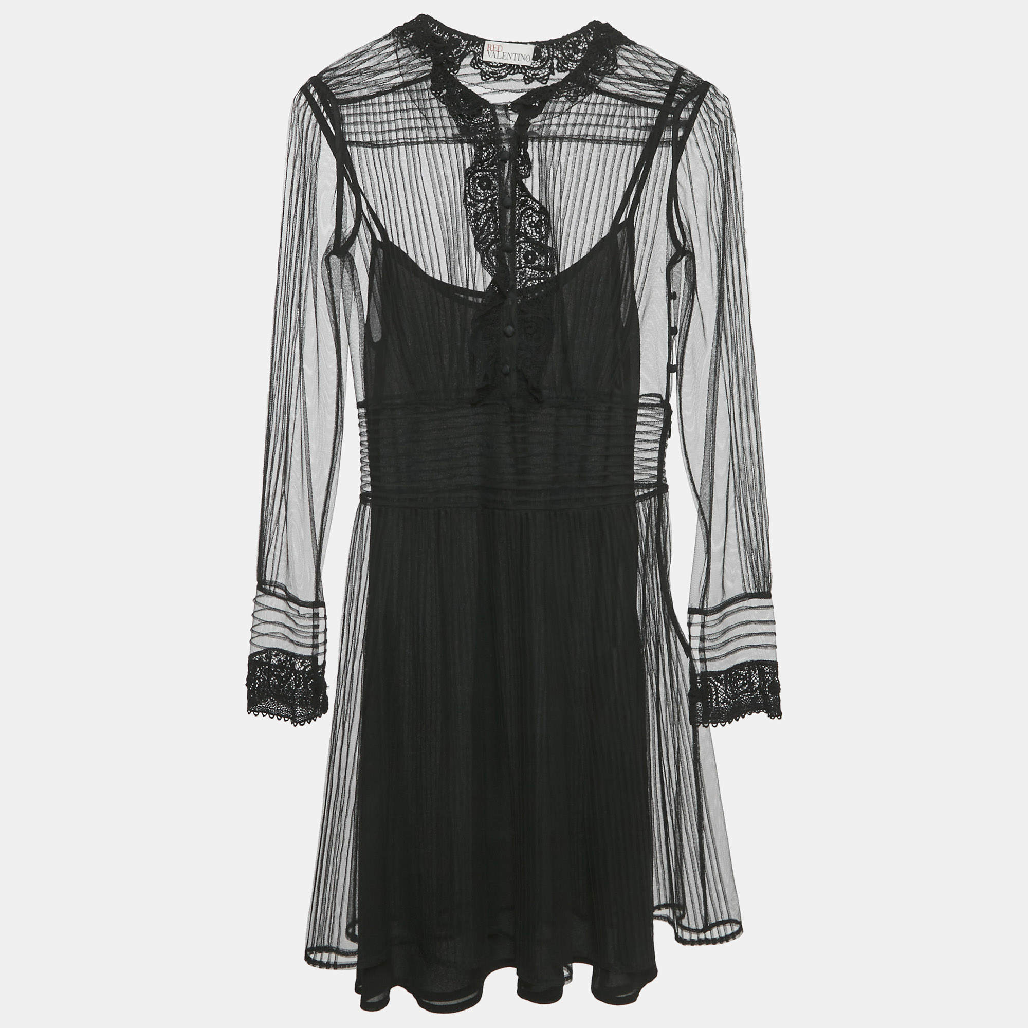 مملوكة مسبقًا RED Valentino Black Tulle & Lace Mini Dress XS