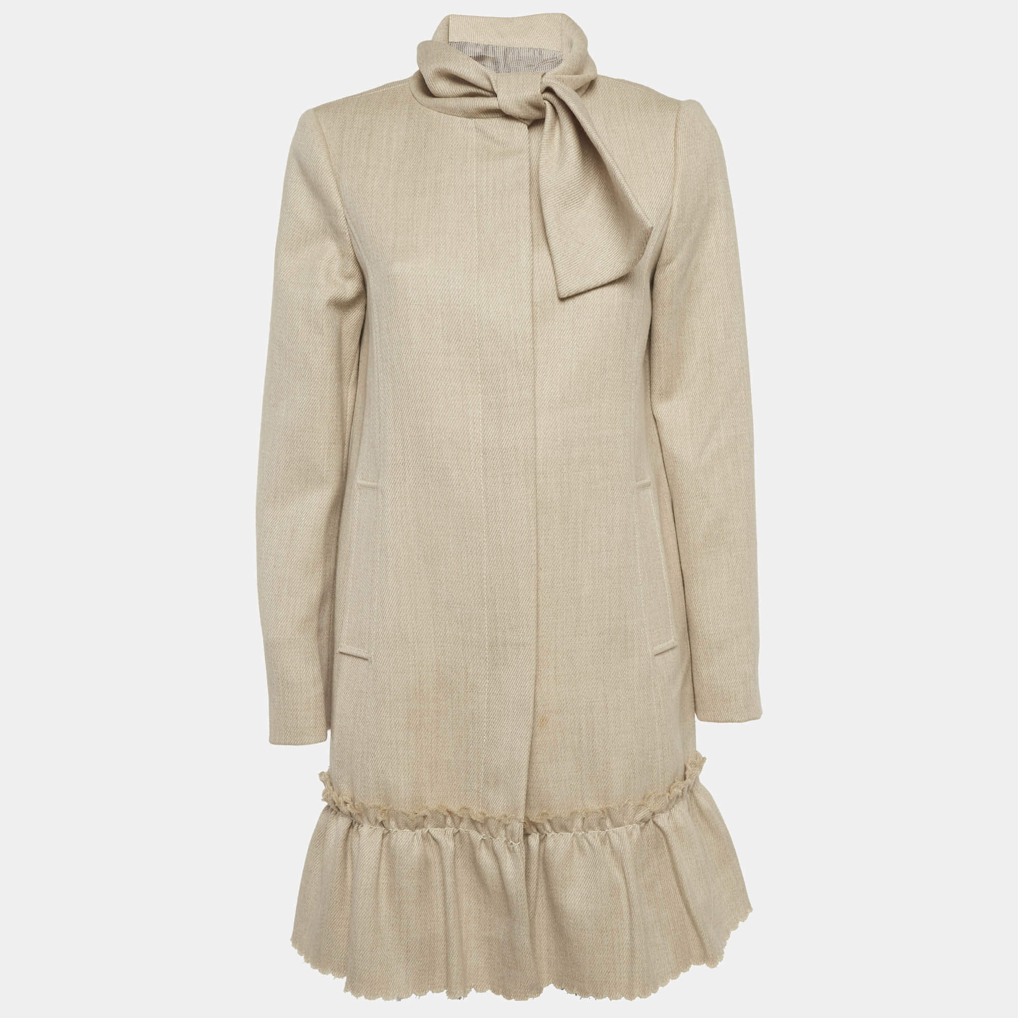 مملوكة مسبقًا RED Valentino Beige Wool Draped Neck Coat M