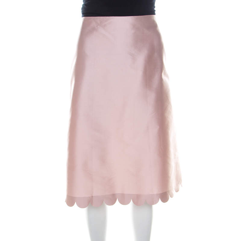 RED Valentino Blush Pink Scalloped Faille Skirt M