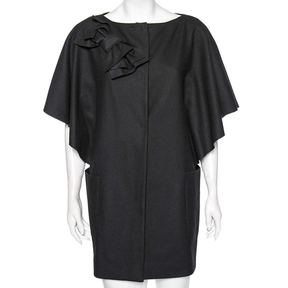 Pre Owned RED Valentino Black Wool Bow Applique Detailed Coat S