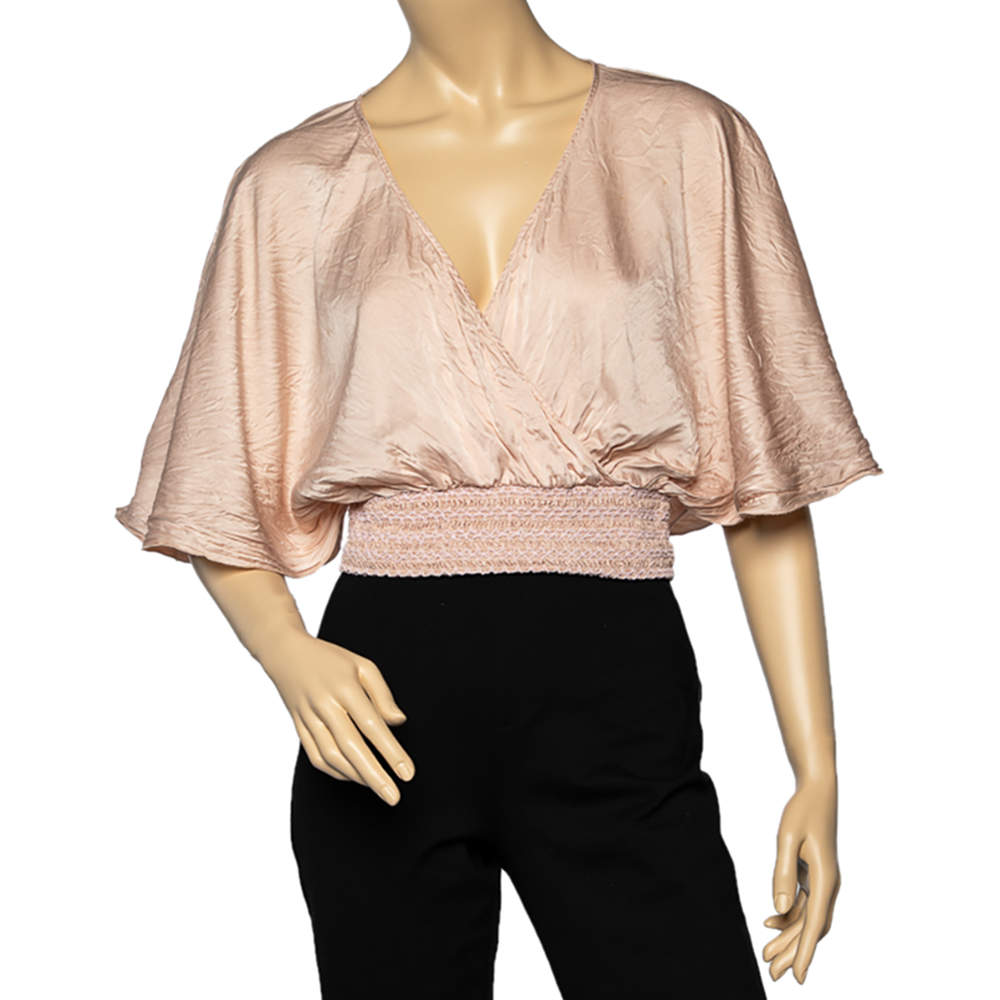 Pre Owned RED Valentino Pale Pink Silk Smocked Crop Top M