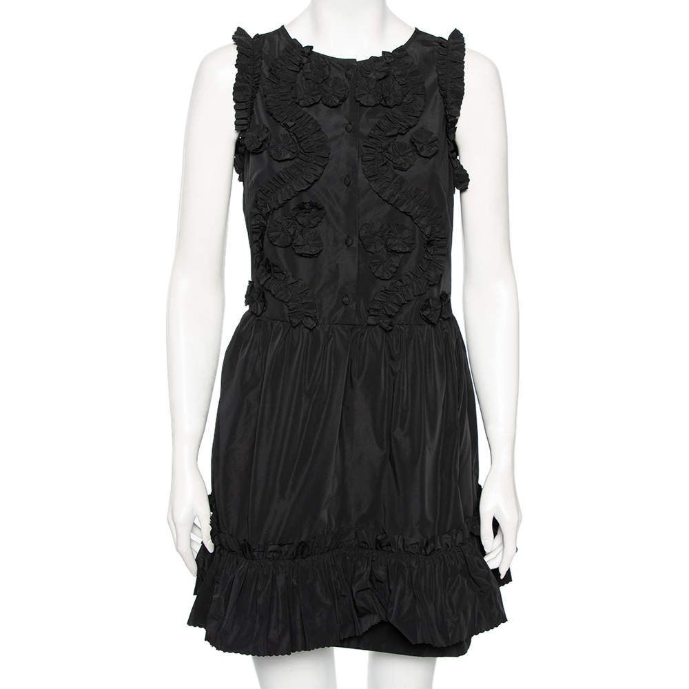 Pre Owned RED Valentino Black Synthetic Applique Detail Sleeveless Dress M