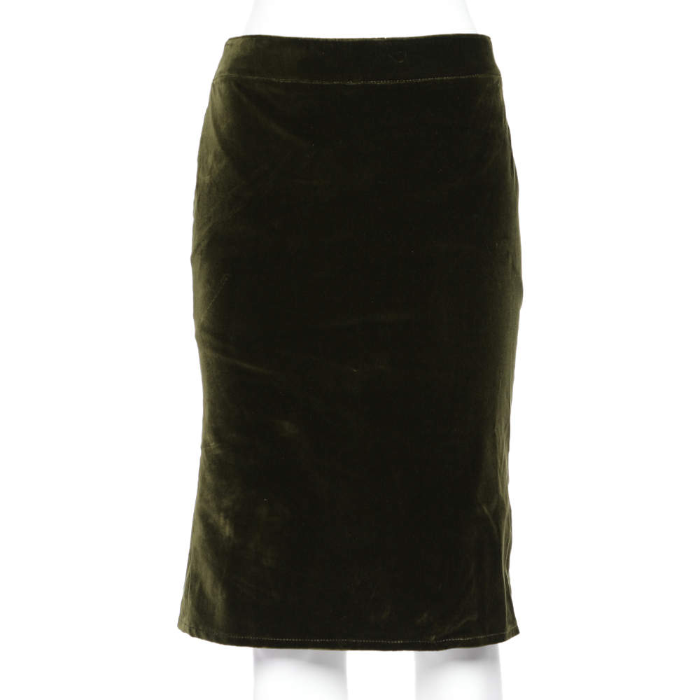 Pre Owned RED Valentino Green Velvet Pleated Hem Detail Skirt M