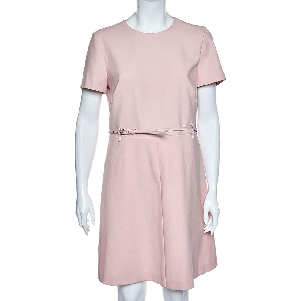 Pre Owned RED Valentino Pink Stretch Crepe Belted Mini Dress L