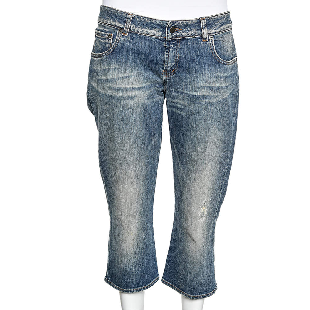 RED Valentino Indigo Denim Distressed Cropped Jeans L