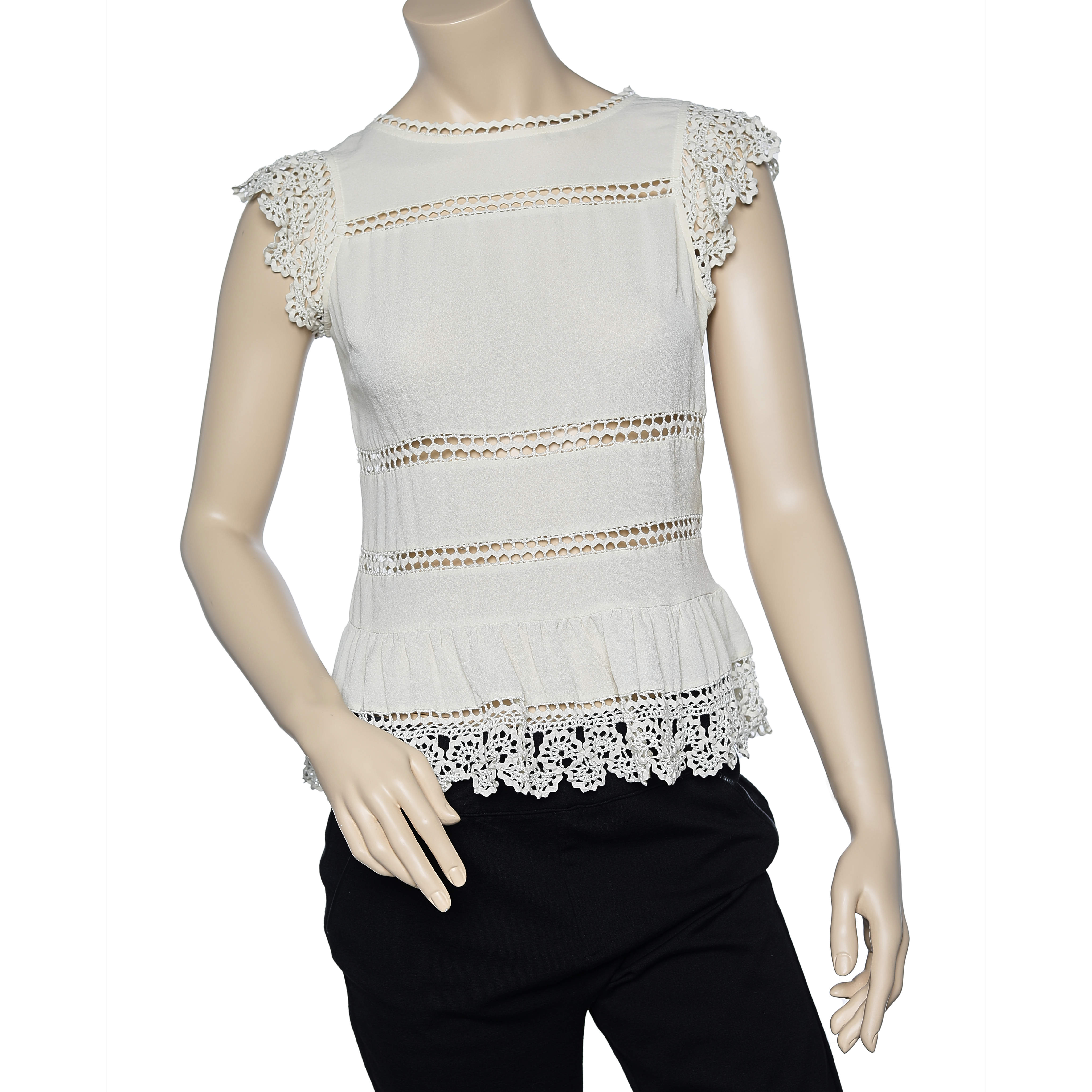 RED Valentino Cream Silk & Lace Top S
