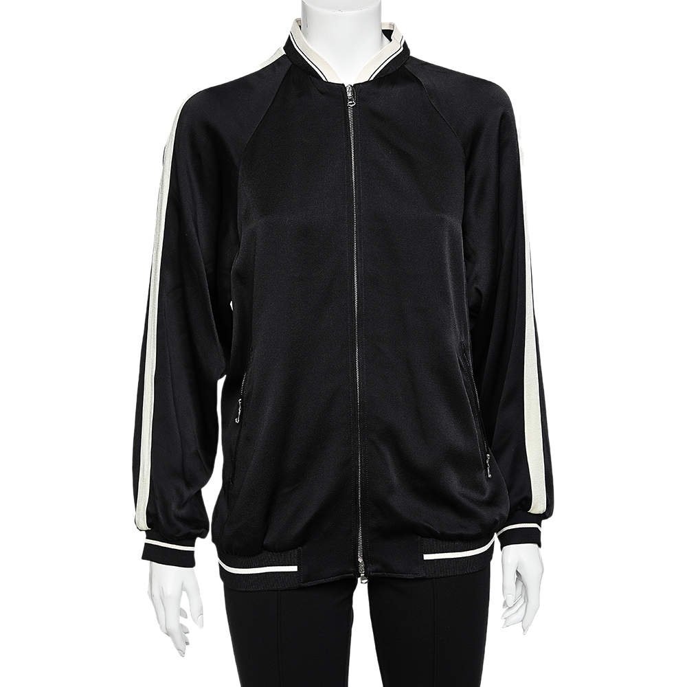 RED Valentino Black Satin Crepe Eagle Embroidered Bomber Jacket M