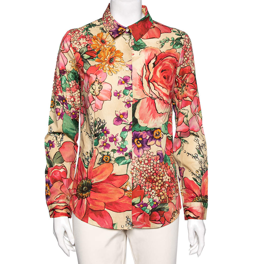 Pre Owned RED Valentino Multicolor Floral Printed Cotton Shirt L