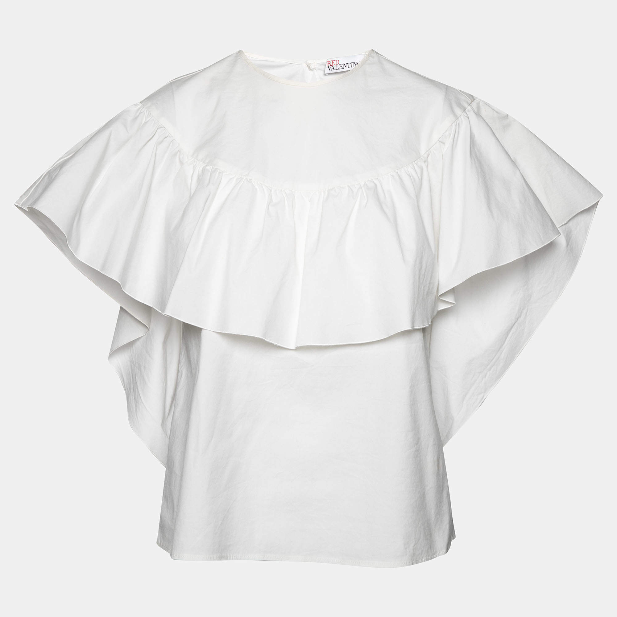 Pre Owned RED Valentino White Cotton Ruffle Cape Blouse S