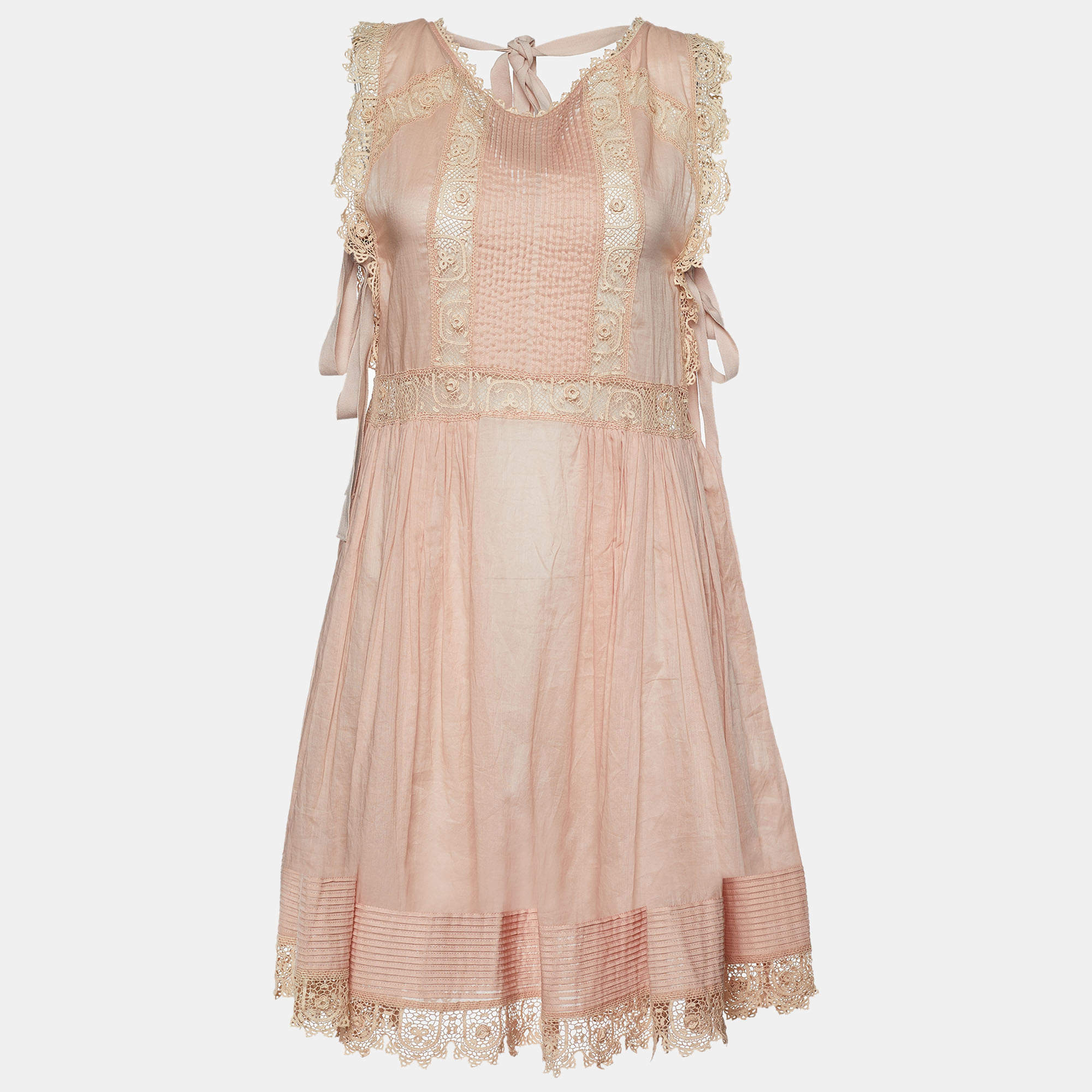 Pre Owned RED Valentino Pale Pink Cotton Voile Sleeveless Dress M
