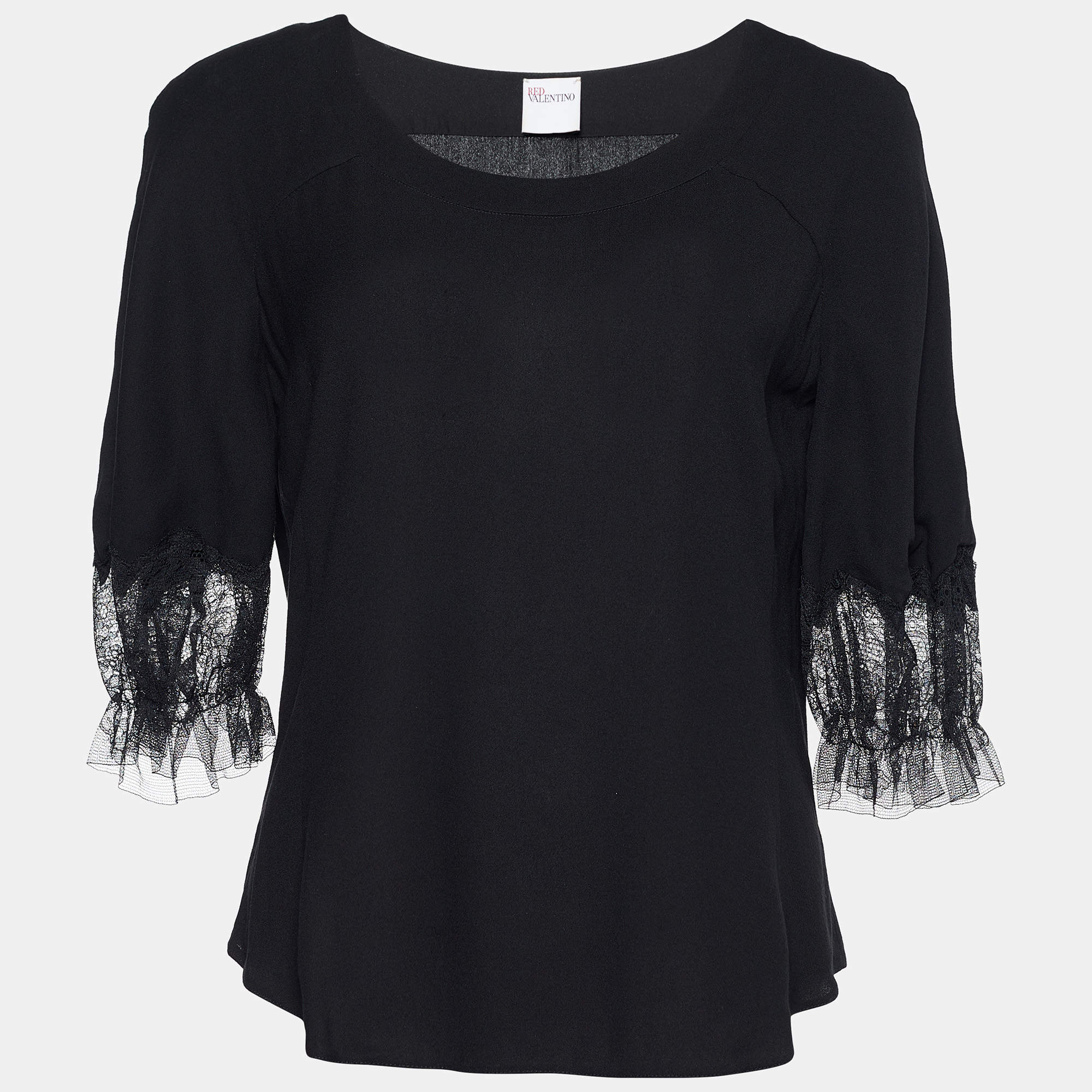 RED Valentino Black Viscose Ruffle Sleeve Top S