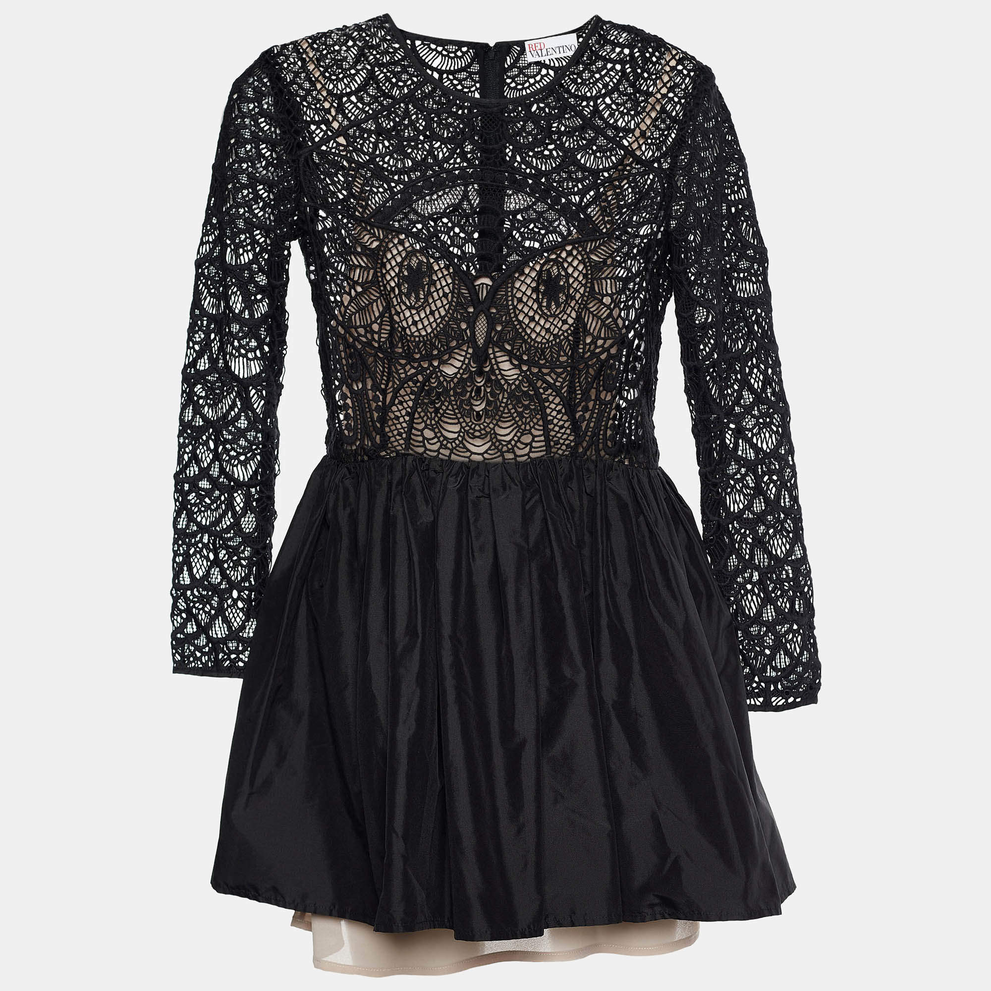 Pre Owned Red Valentino Black Guipure Lace Mini Dress M