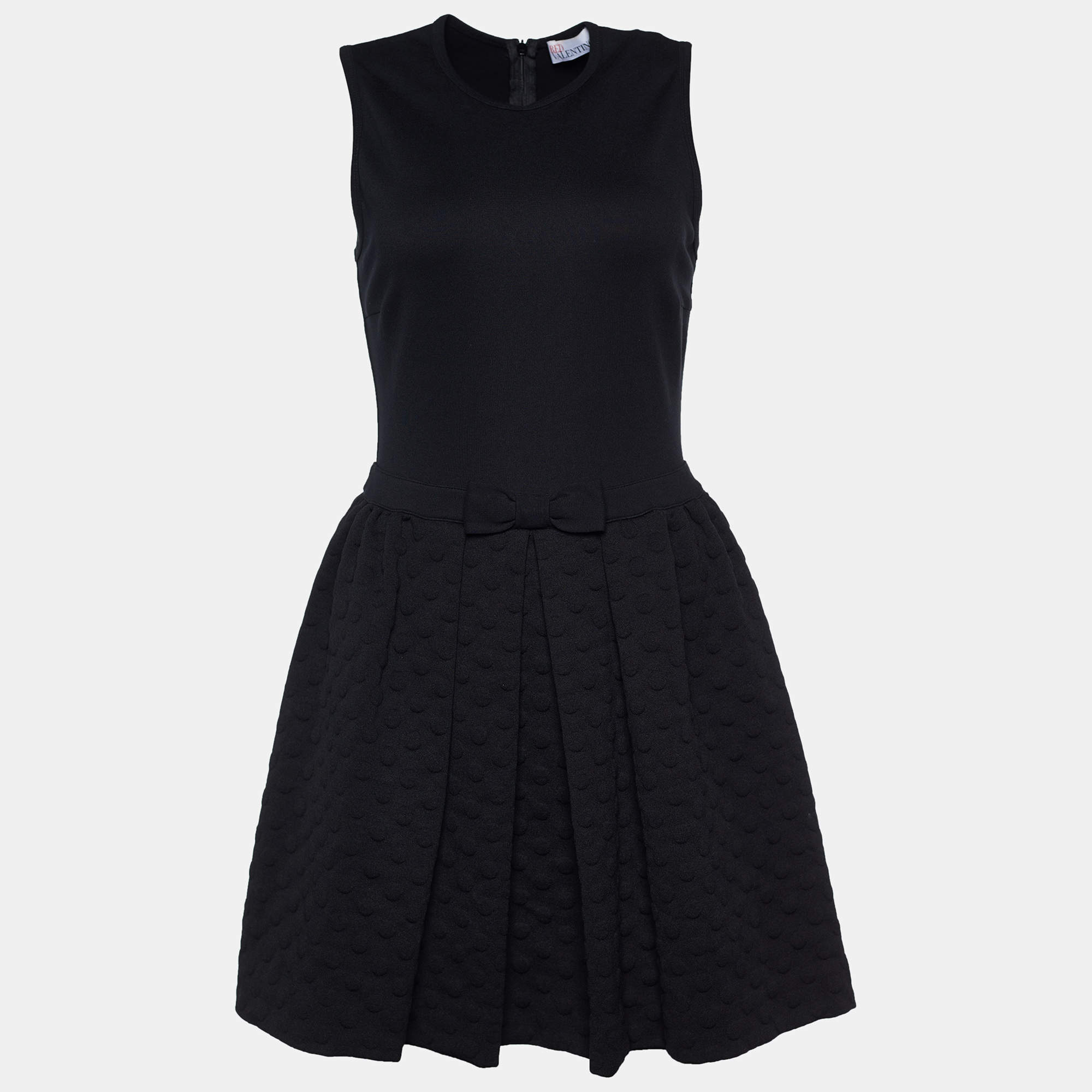 Pre Owned RED Valentino Black Jacquard Knit Sleeveless Dress M