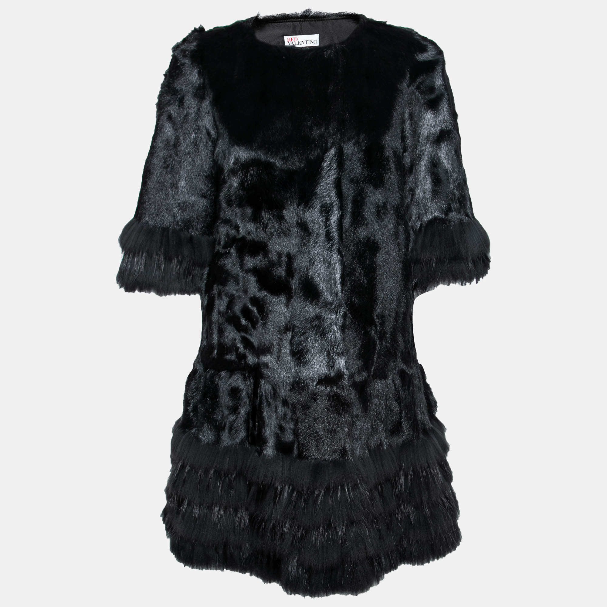 RED Valentino Black Faux Fur Button Front Coat M