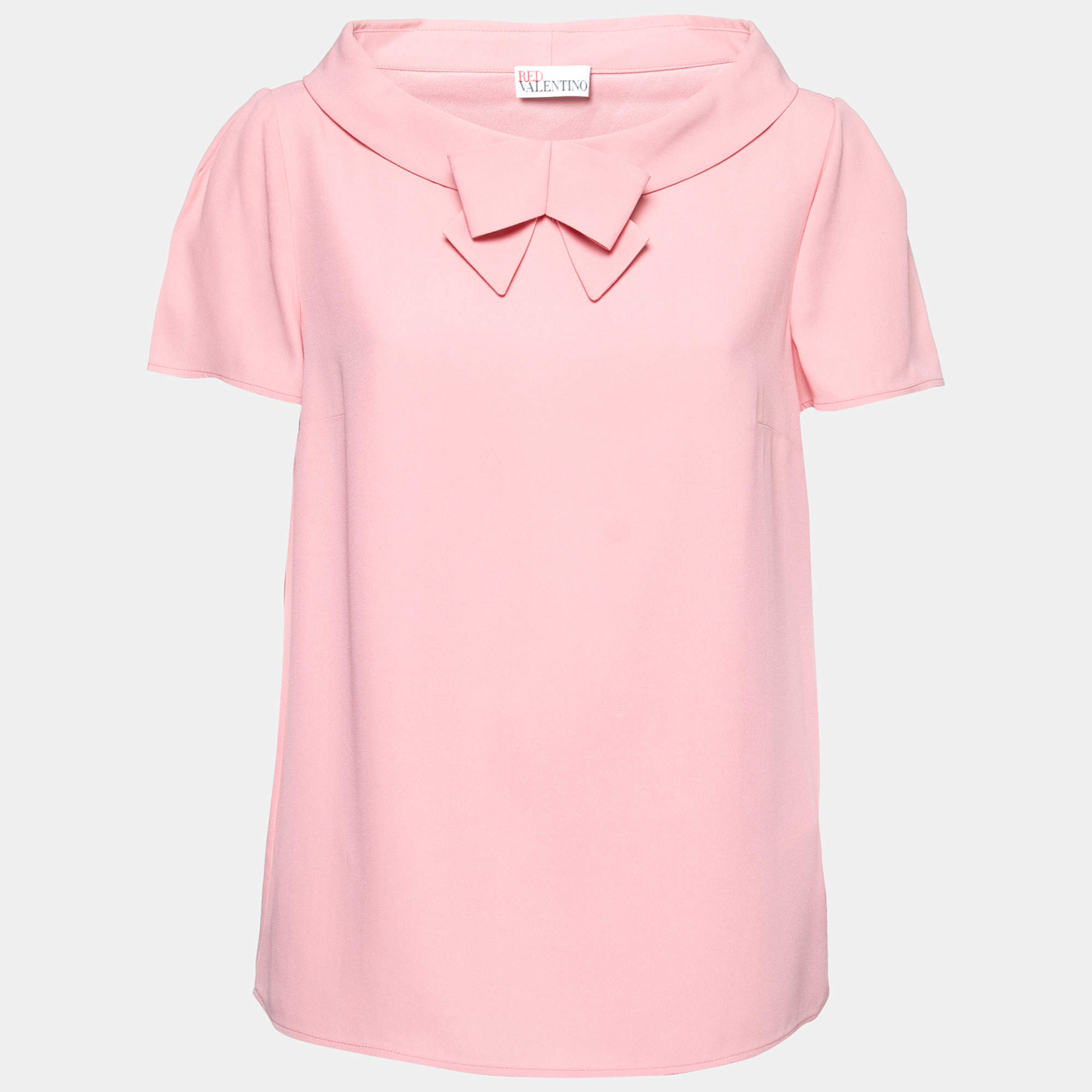 RED Valentino Pink Crepe Bow Detail Half Sleeve Top M