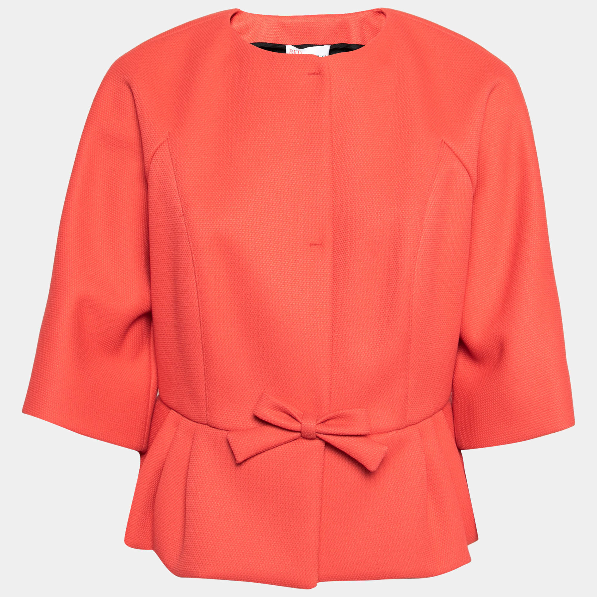 Pre Owned RED Valentino Coral Pink Pique Bow Detail Jacket L