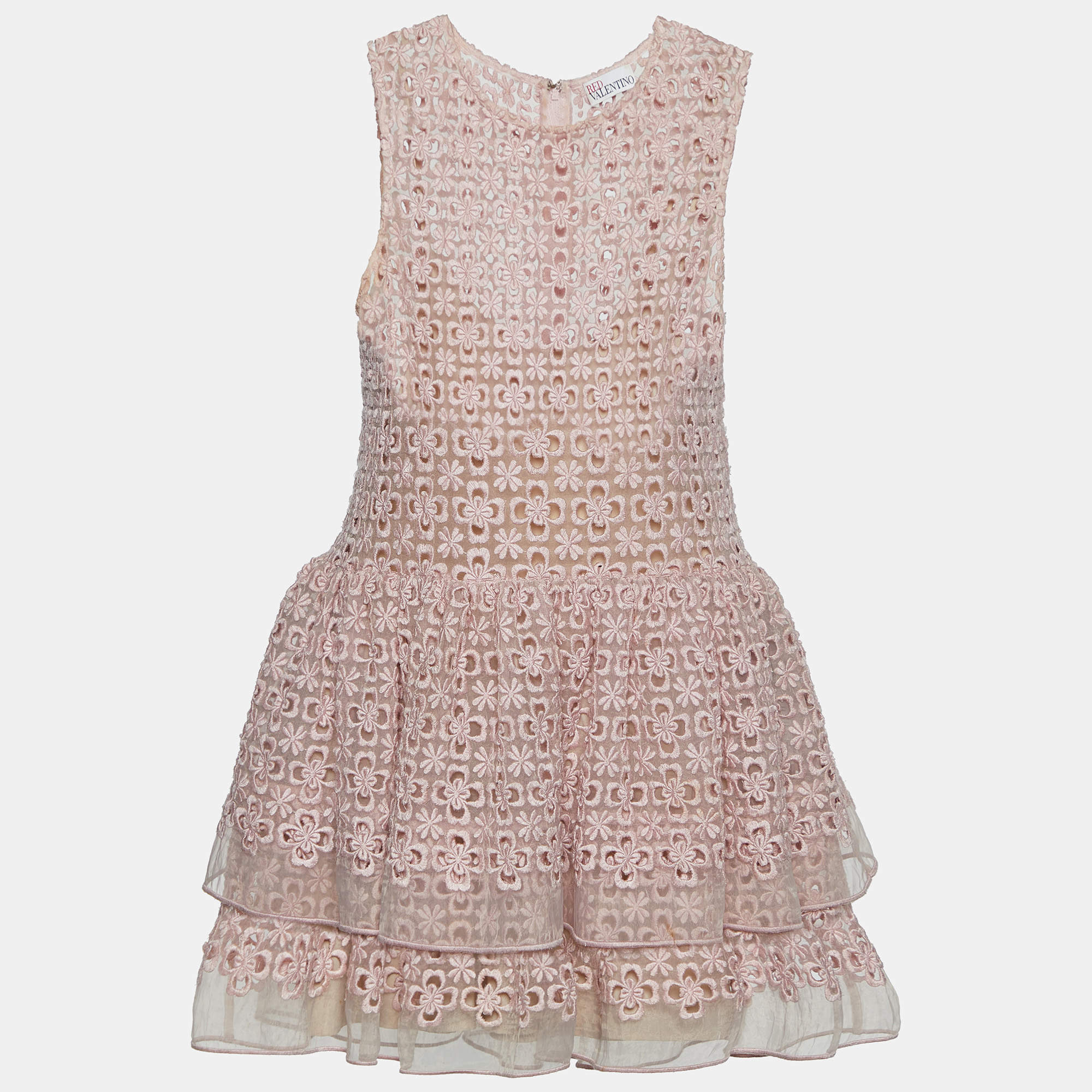 Pre Owned RED Valentino Pink Floral Lace Sleeveless Dress S