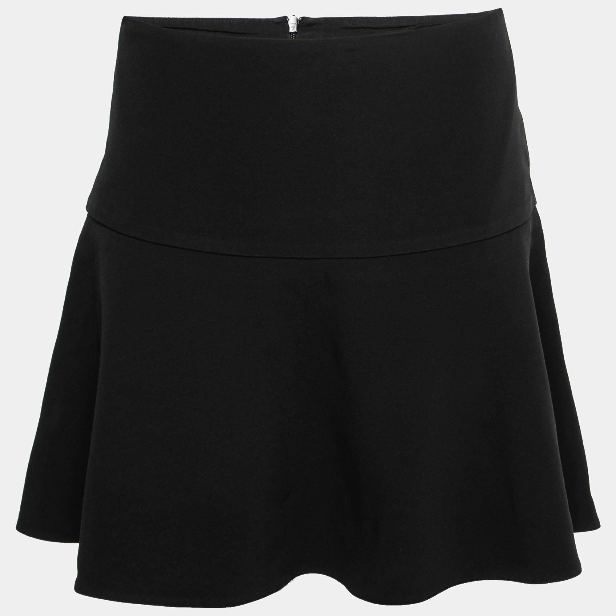 RED Valentino Black Crepe Flared Hem Mini Skirt M