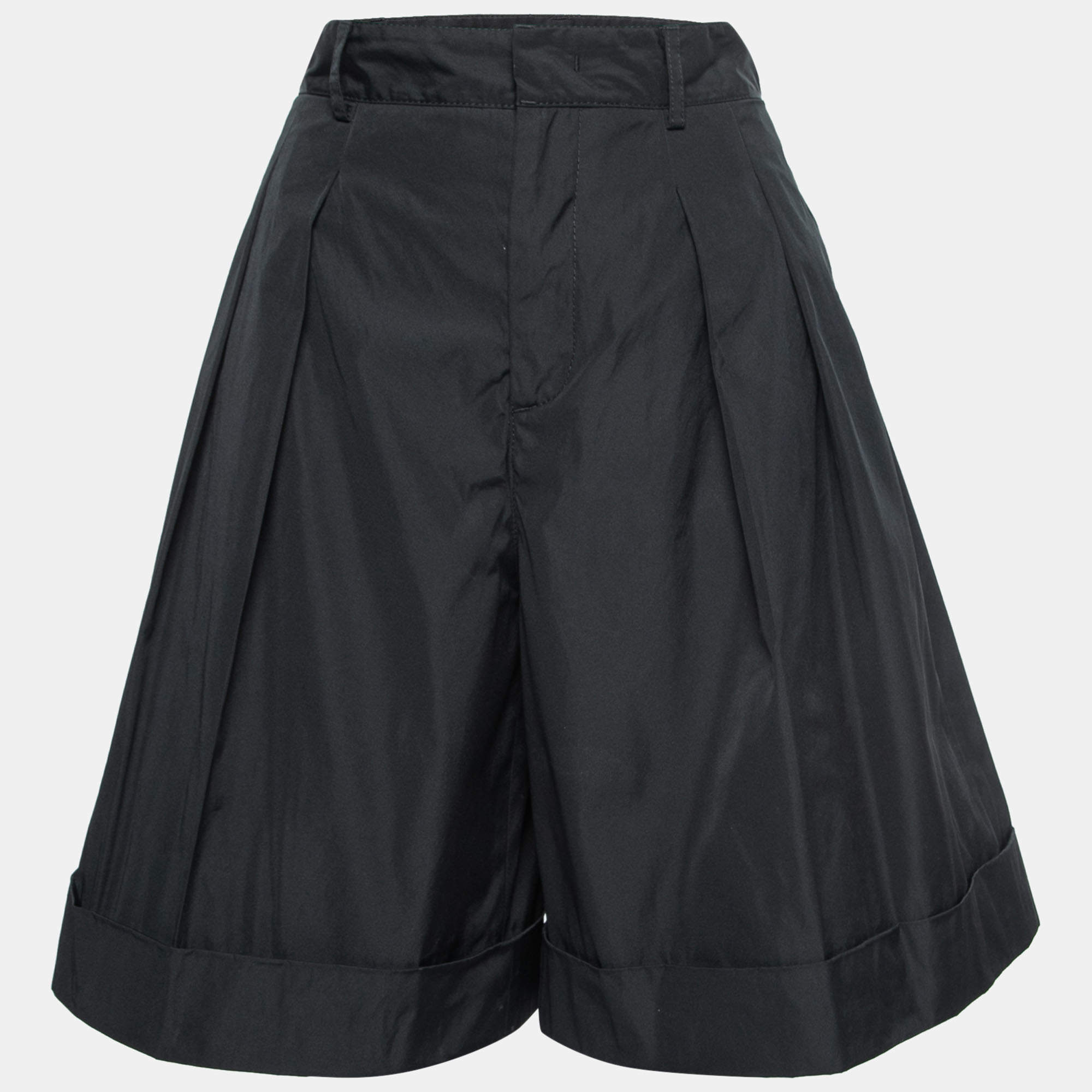 Pre Owned RED Valentino Black Synthetic High-Waist Pleated Wide Shorts M