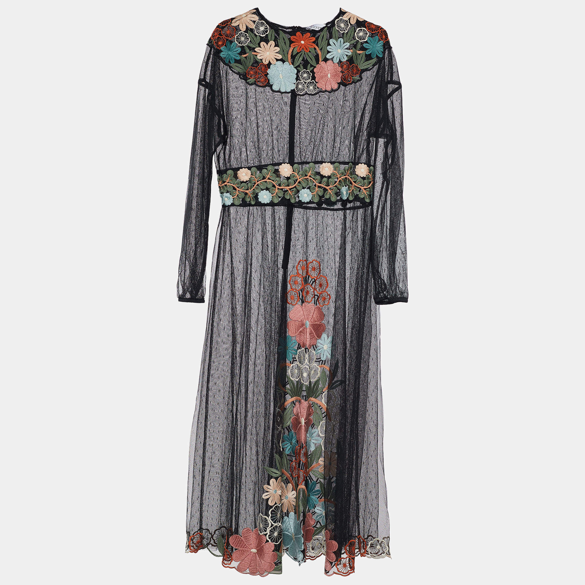 Pre Owned RED Valentino Black Floral Applique Lace Maxi Dress L