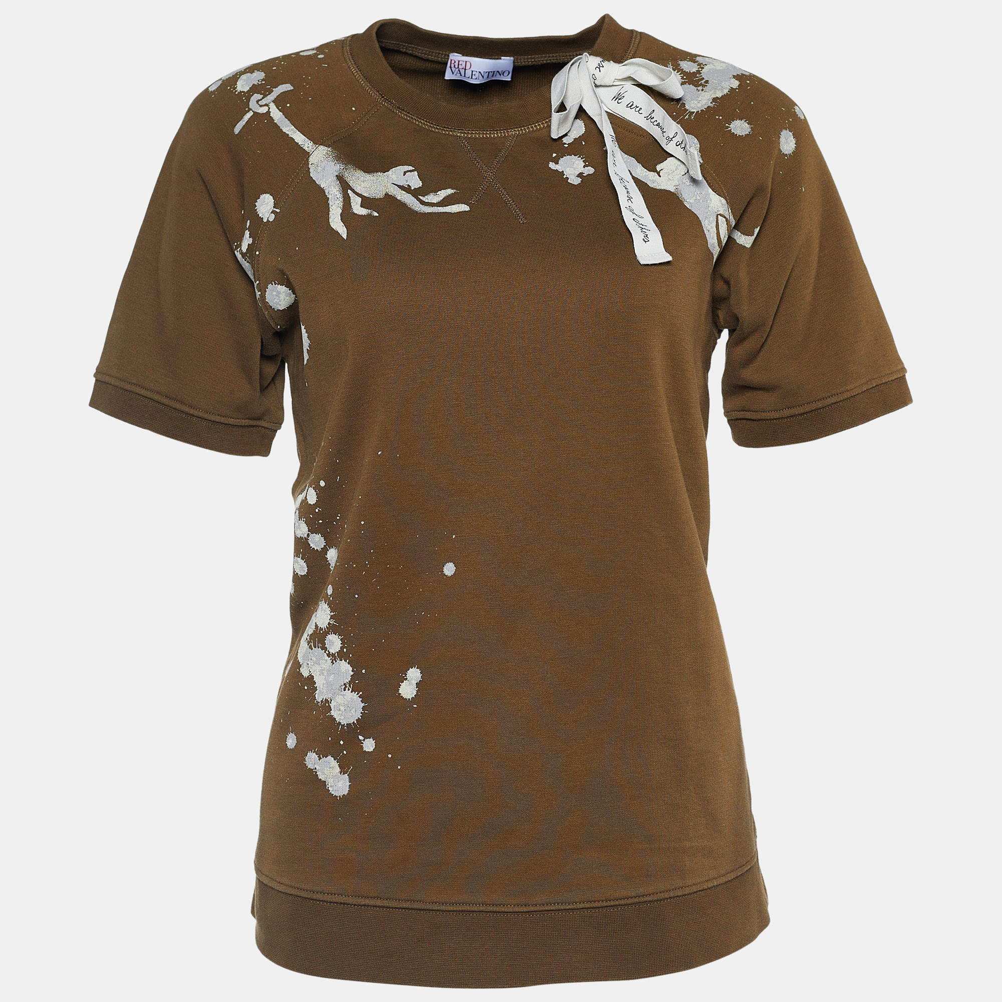 Pre Owned RED Valentino Olive Green Monkey Print Jersey T-Shirt M