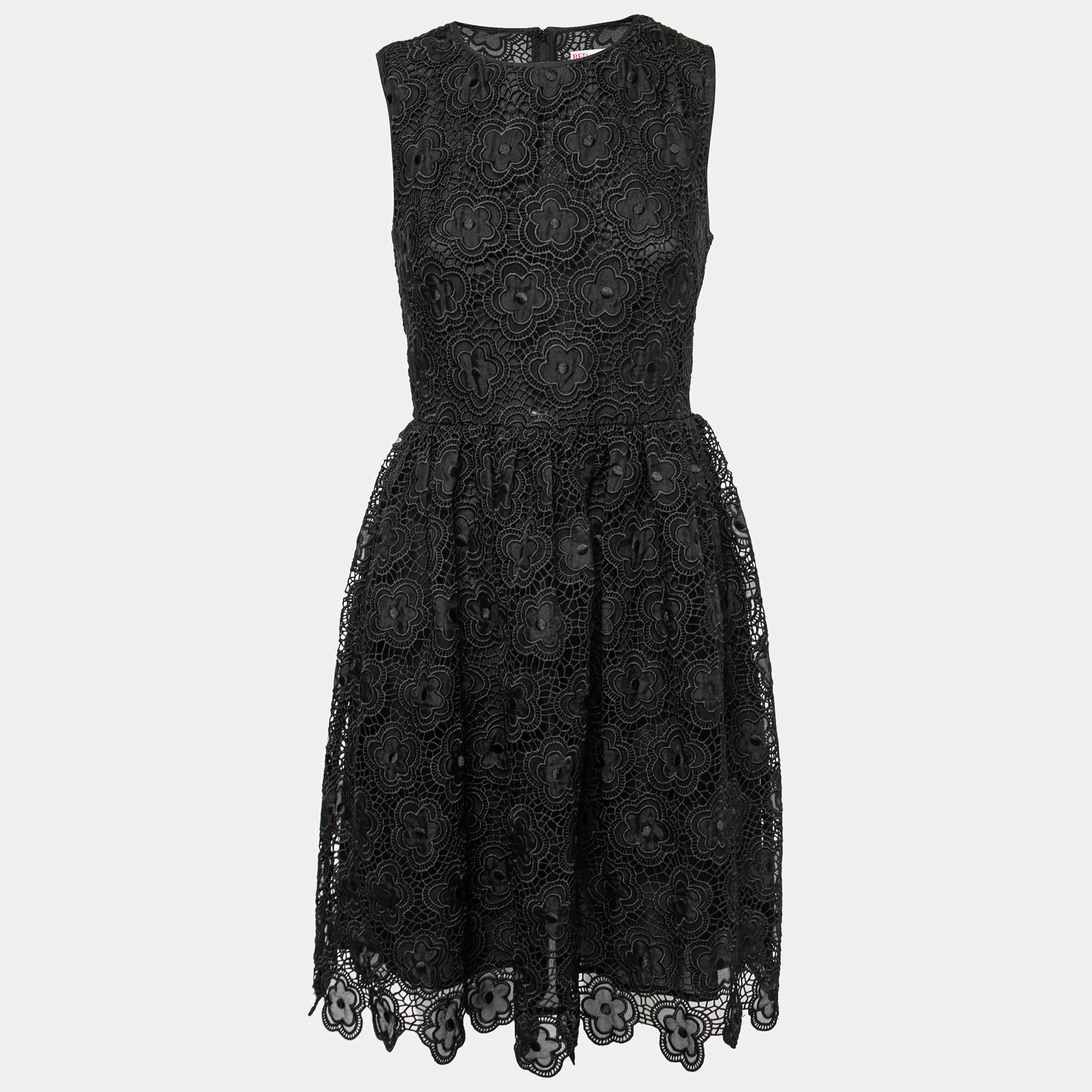 Pre Owned RED Valentino Black Floral Guipure Lace Sleeveless Dress M