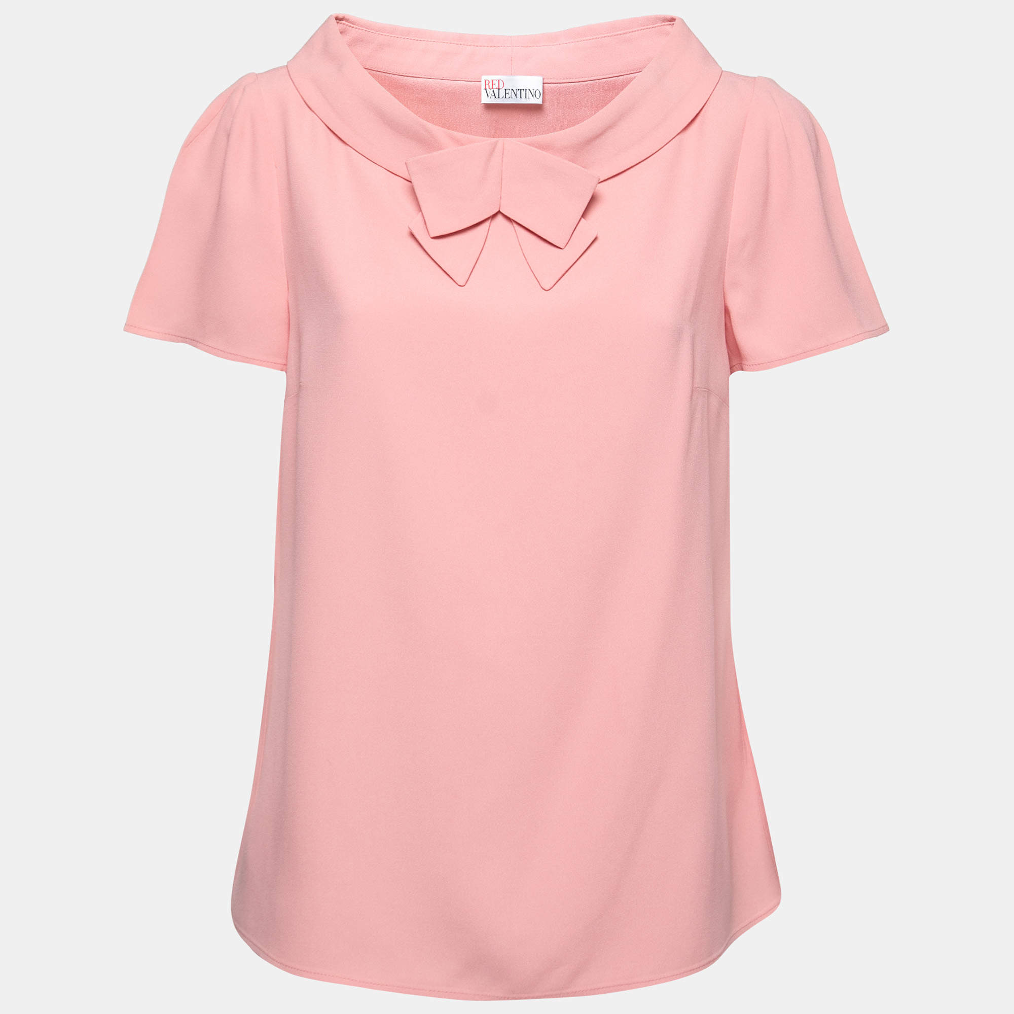 Pre Owned RED Valentino Pink Crepe Bow Detail Blouse M
