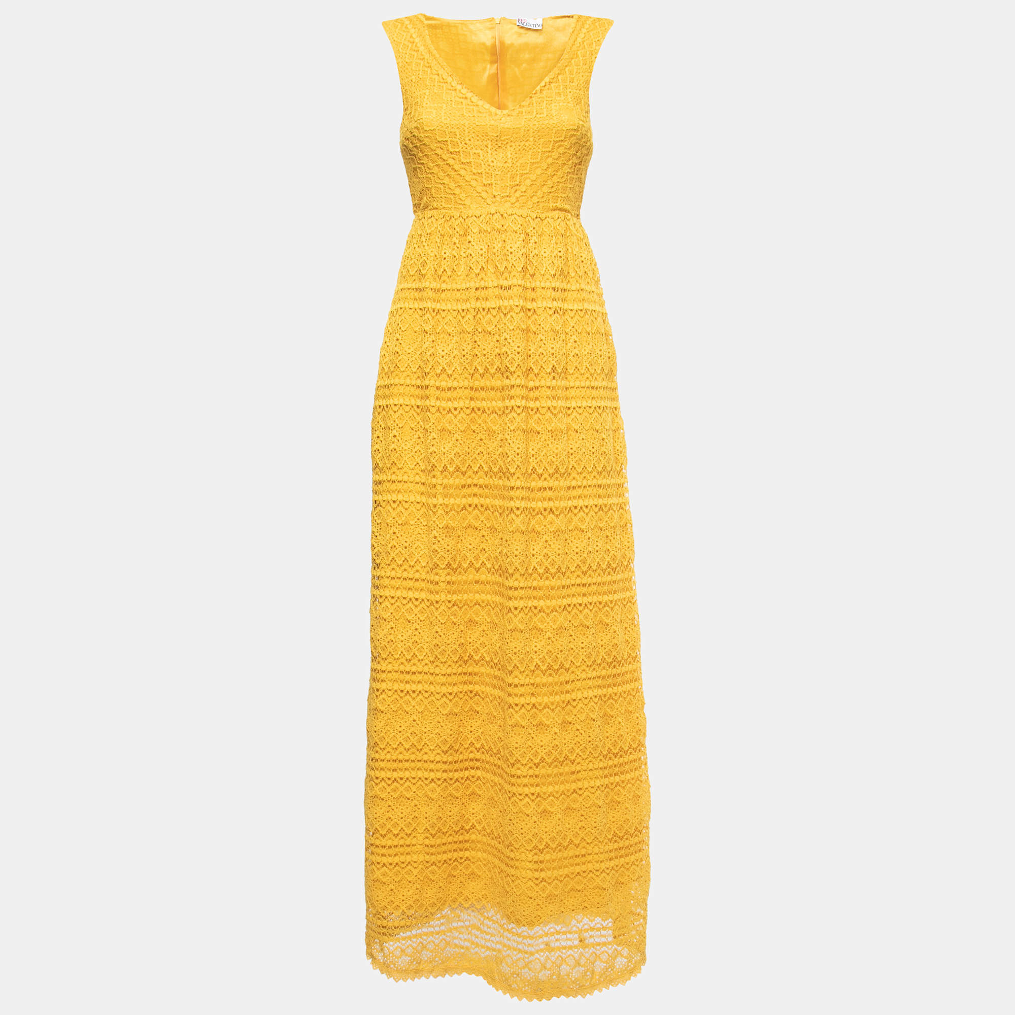 RED Valentino Yellow Knit Sleeveless A-Line Maxi Dress S
