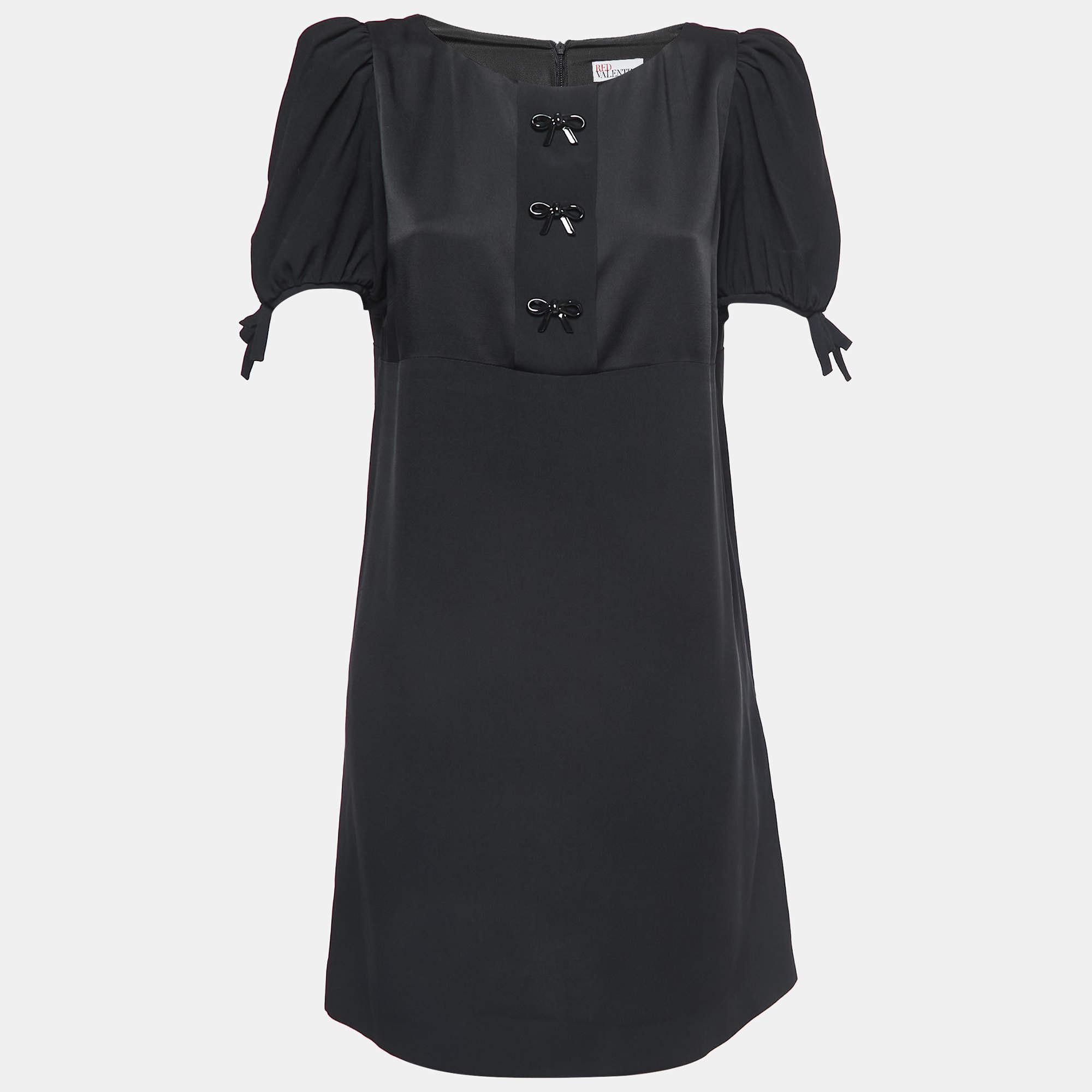 Pre Owned RED Valentino Black Crepe Bow Embellished Mini Dress M