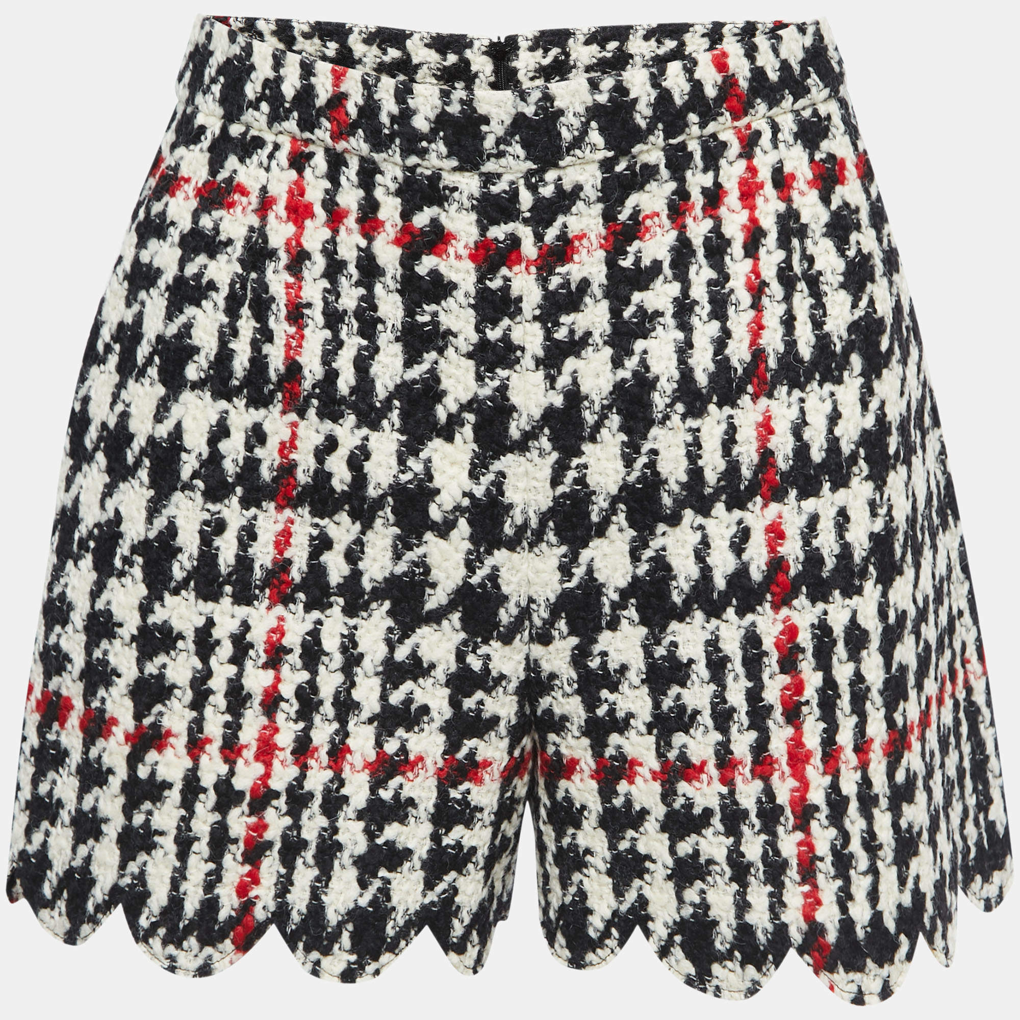 RED Valentino Black/White Patterned Wool Scalloped Shorts S