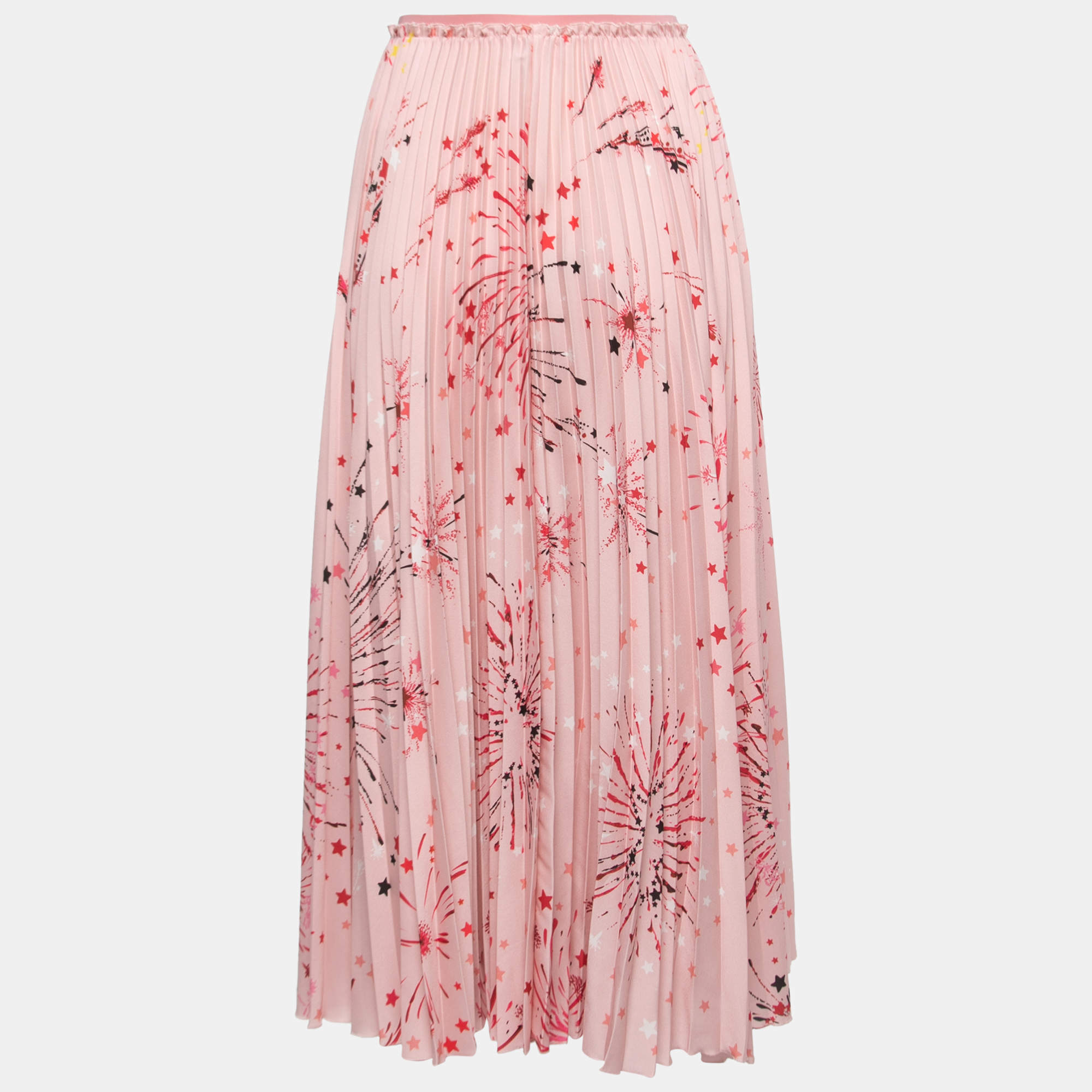 RED Valentino Pink Fireworks Printed Pleated Midi Skirt M
