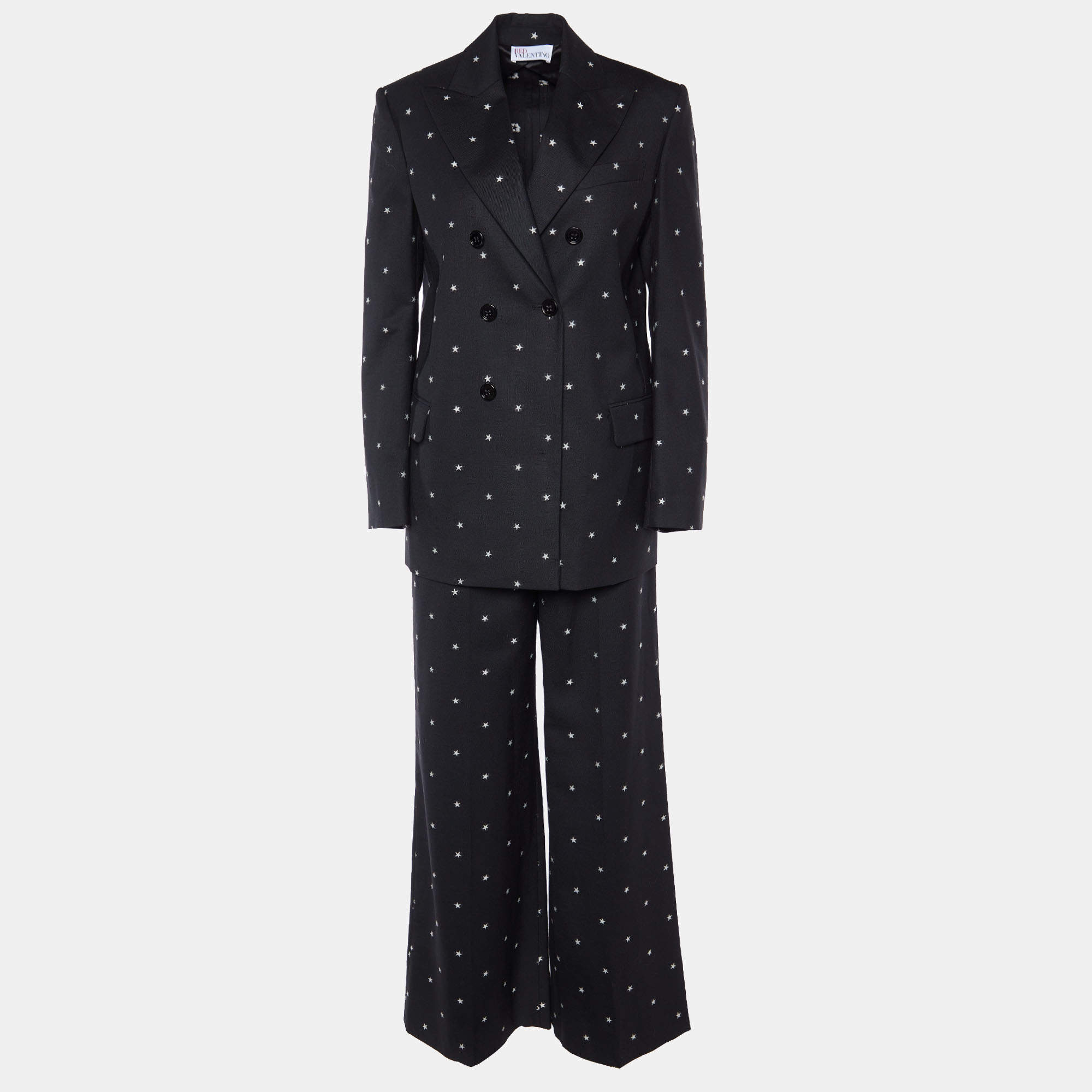 Pre Owned RED Valentino Black Star Jacquard Wool Suit S