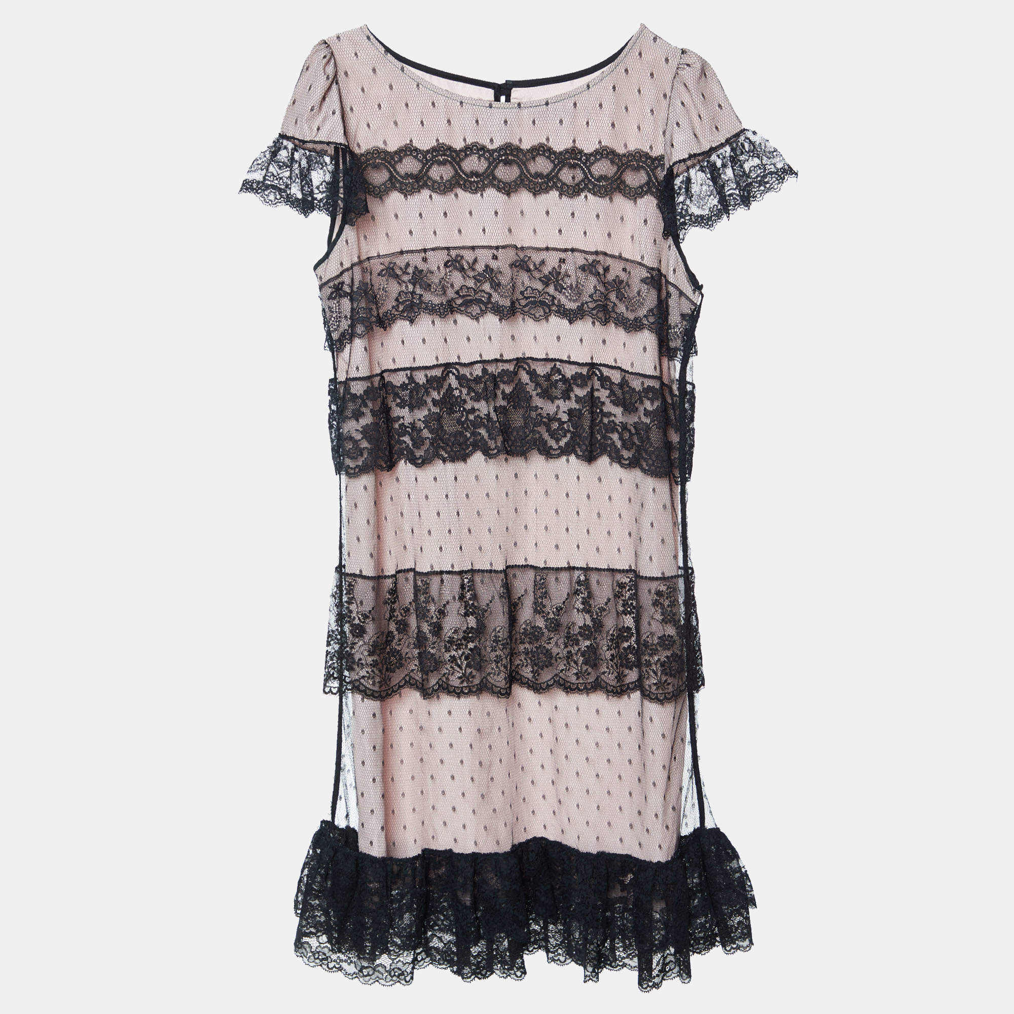 Pre Owned RED Valentino Black Tulle Lace & Pink Lined Mini Dress M