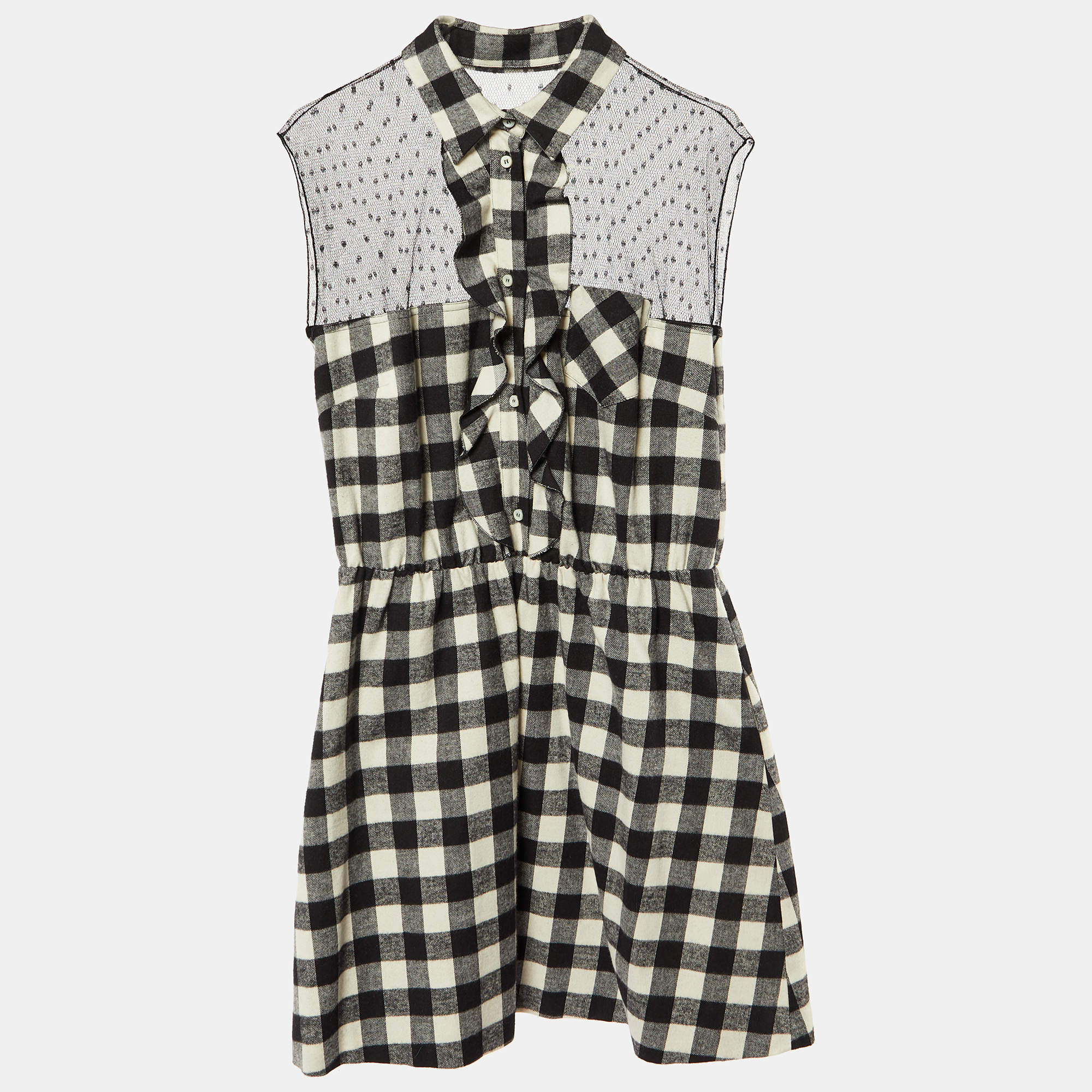 Pre Owned RED Valentino Black checked Cotton Sleeveless Mini Shirt Dress M