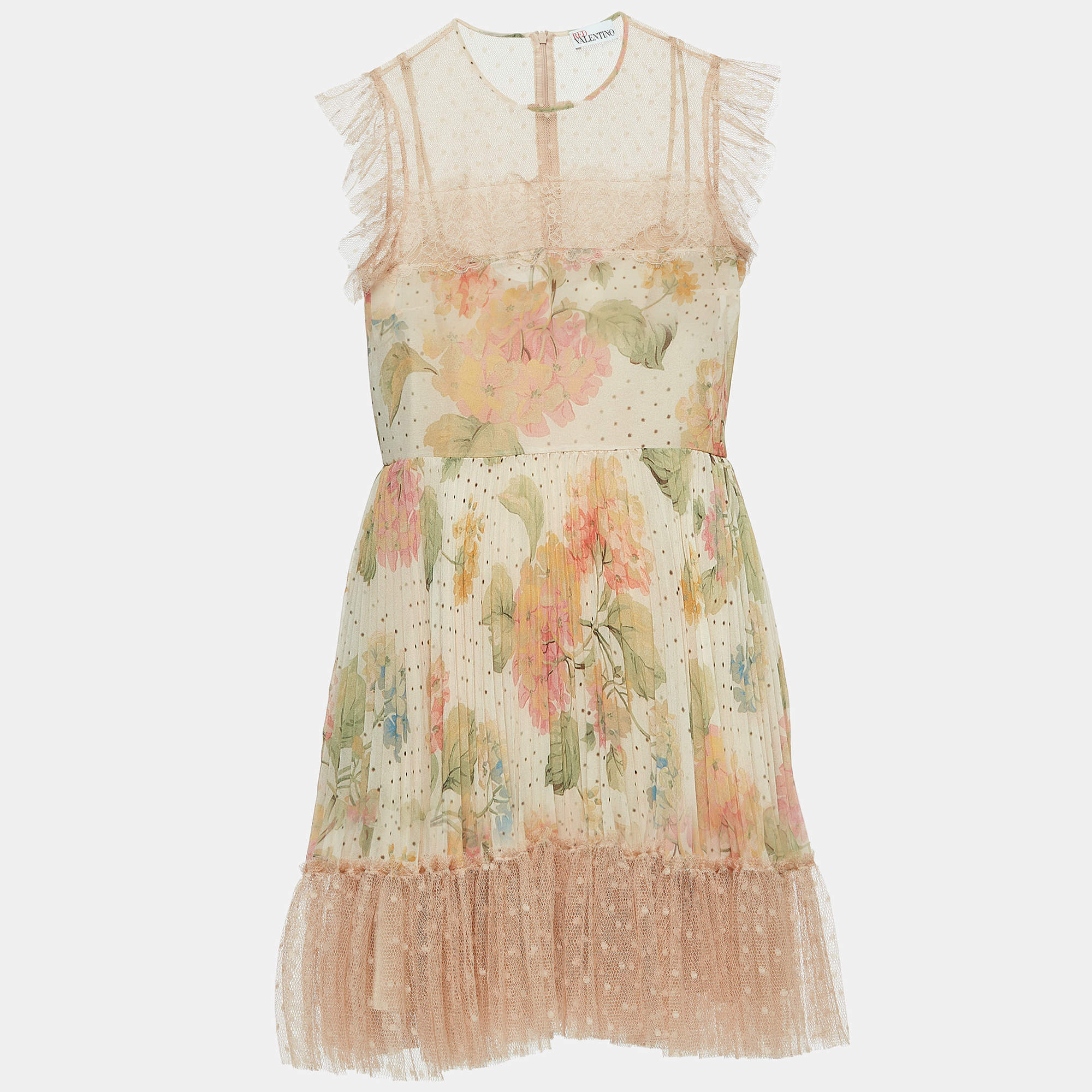 RED Valentino Light Pink Floral Chiffon Lace Paneled Mini Dress M