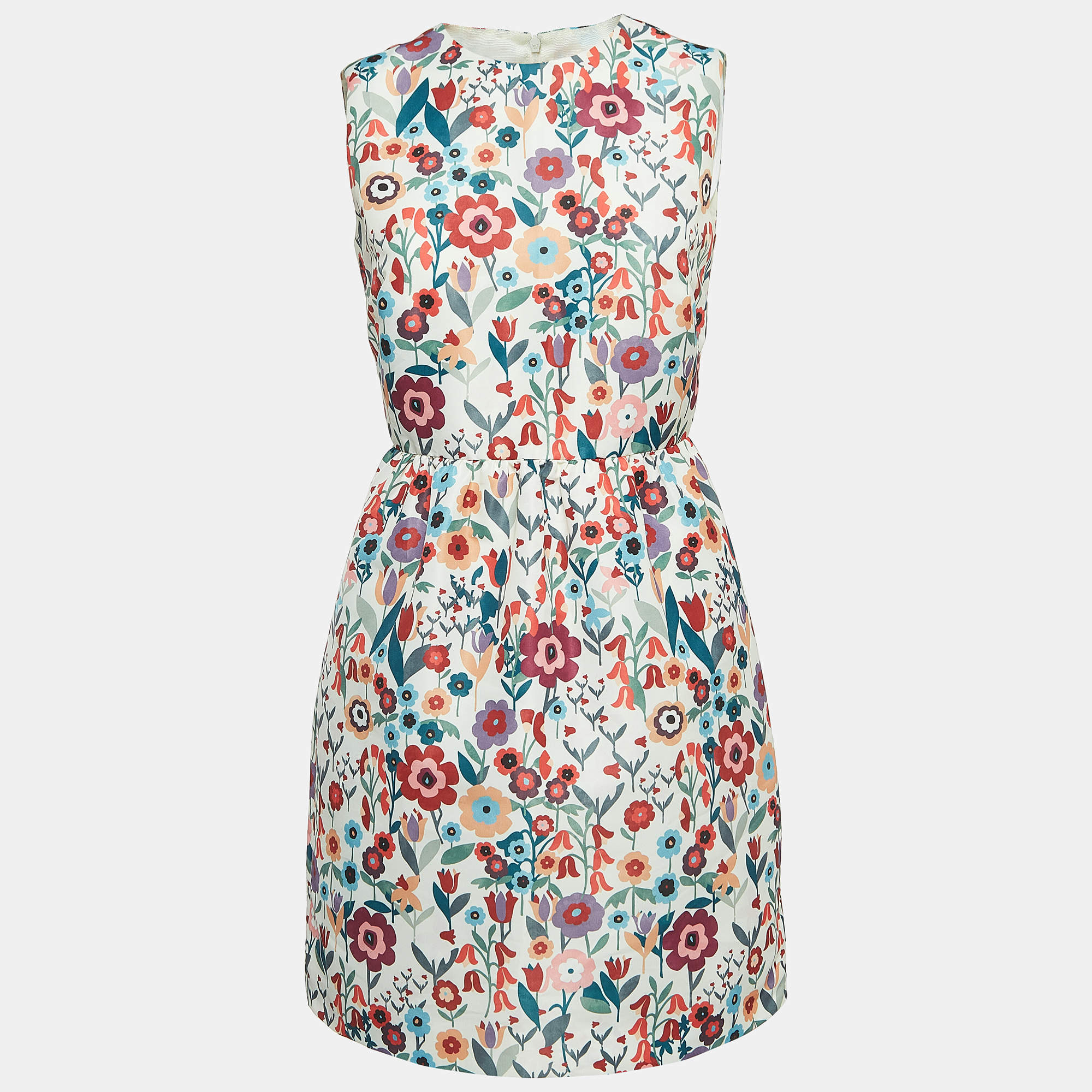 Pre Owned Red Valentino Multicolor Floral Print Synthetic Sleeveless Mini Dress S