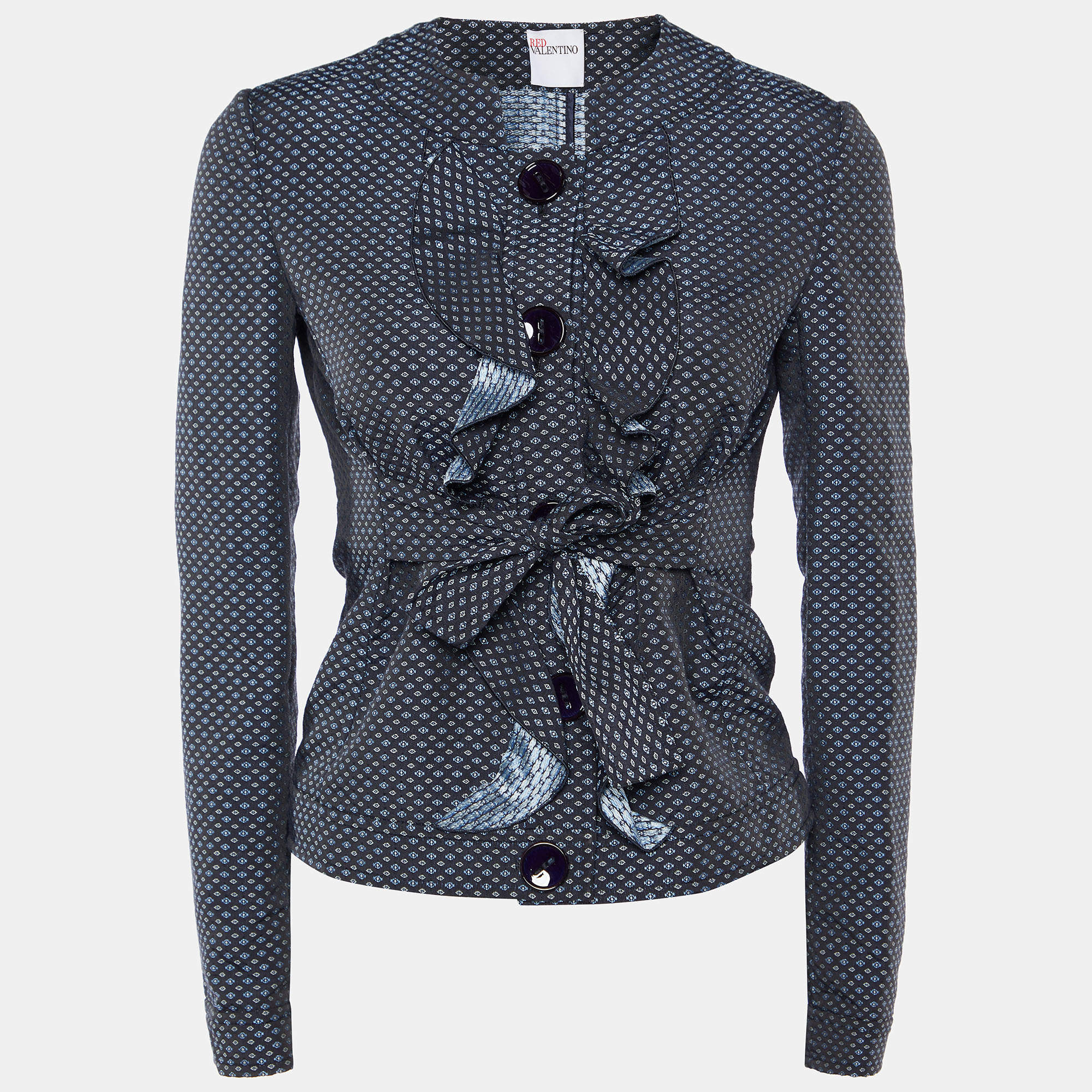 RED Valentino Black Motif Pattern Cotton Blend Ruffled Jacket S