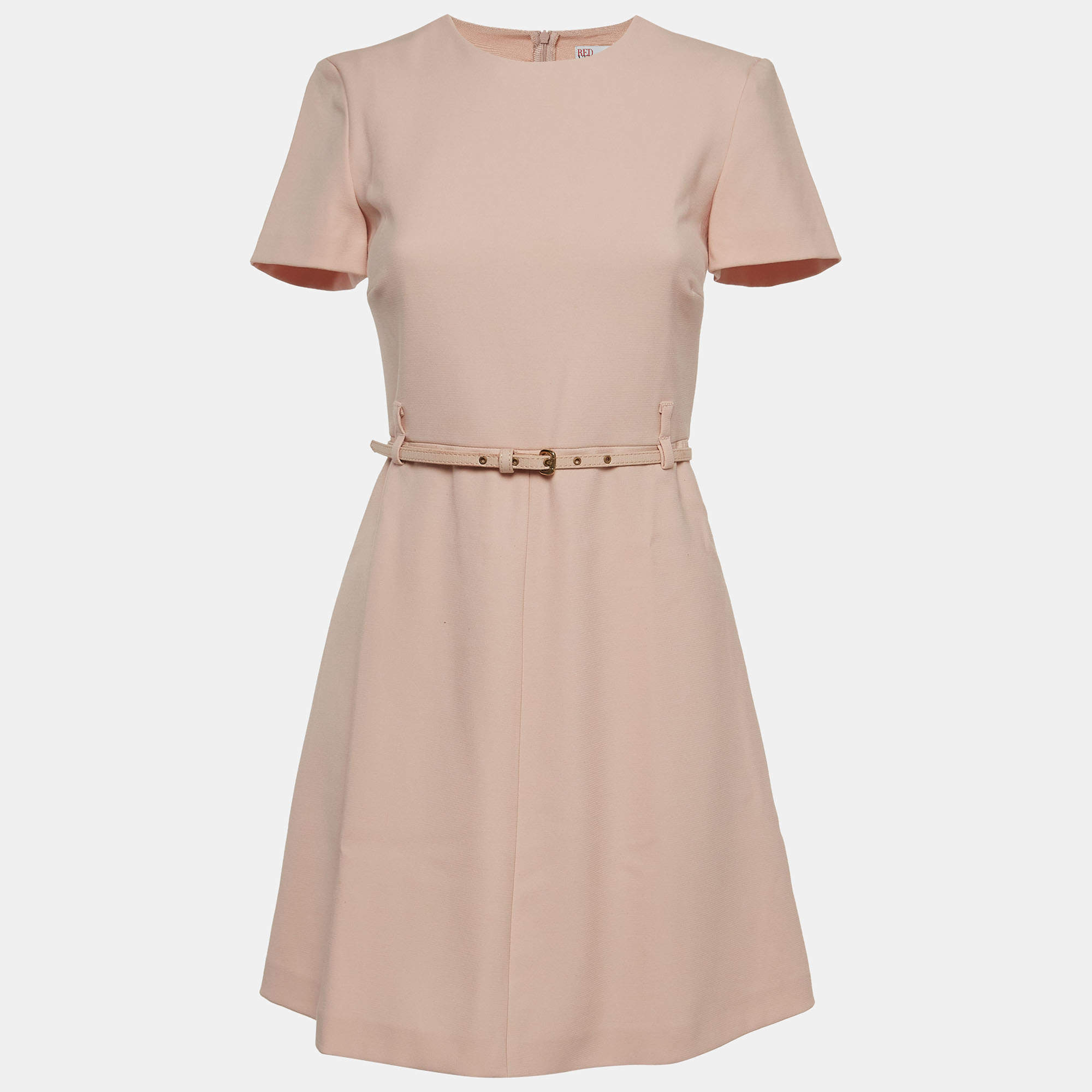 Pre Owned RED Valentino Pink Stretch Crepe Belted Sheath Mini Dress S